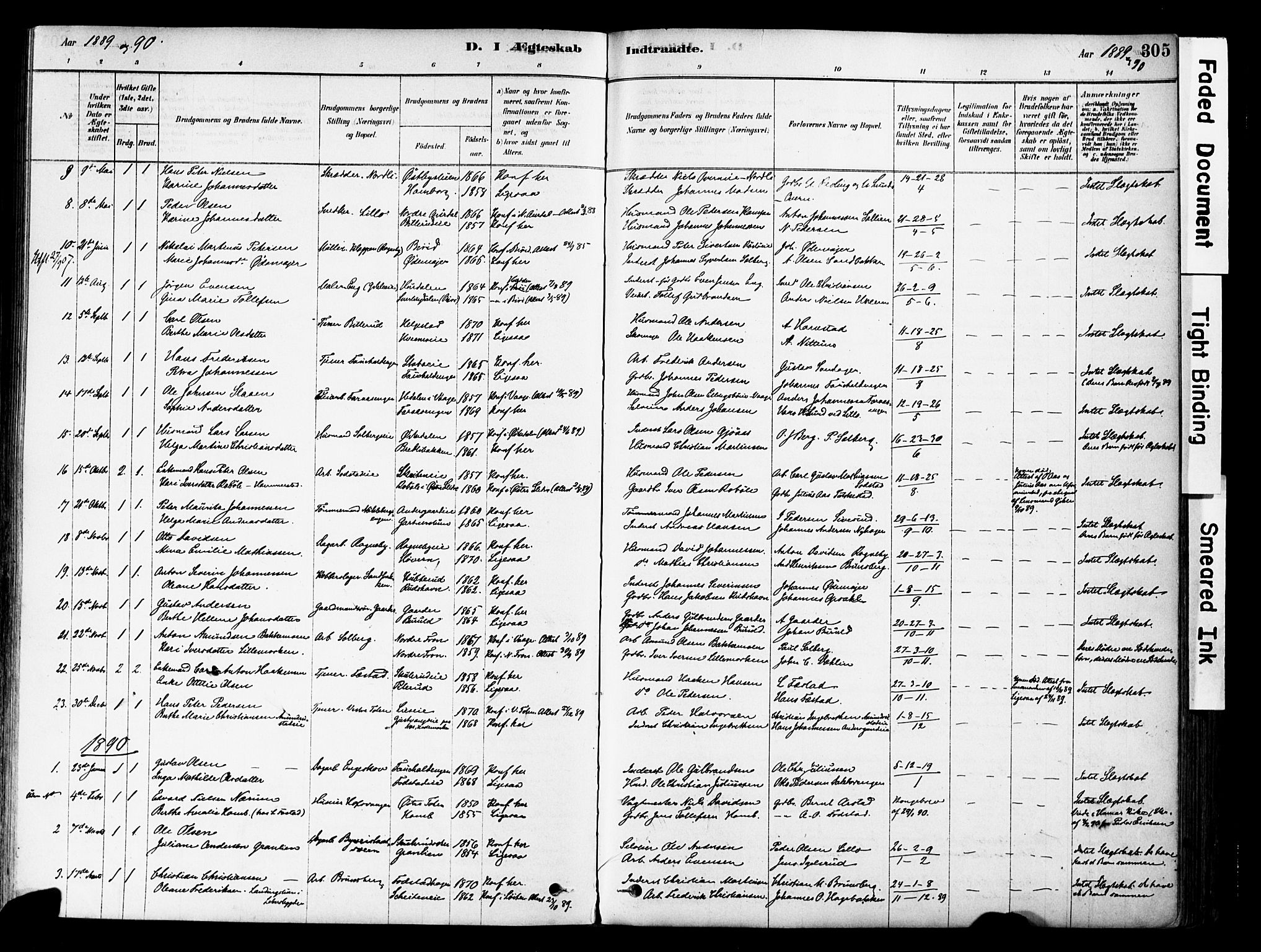 Østre Toten prestekontor, AV/SAH-PREST-104/H/Ha/Haa/L0006: Parish register (official) no. 6 /1, 1878-1896, p. 305