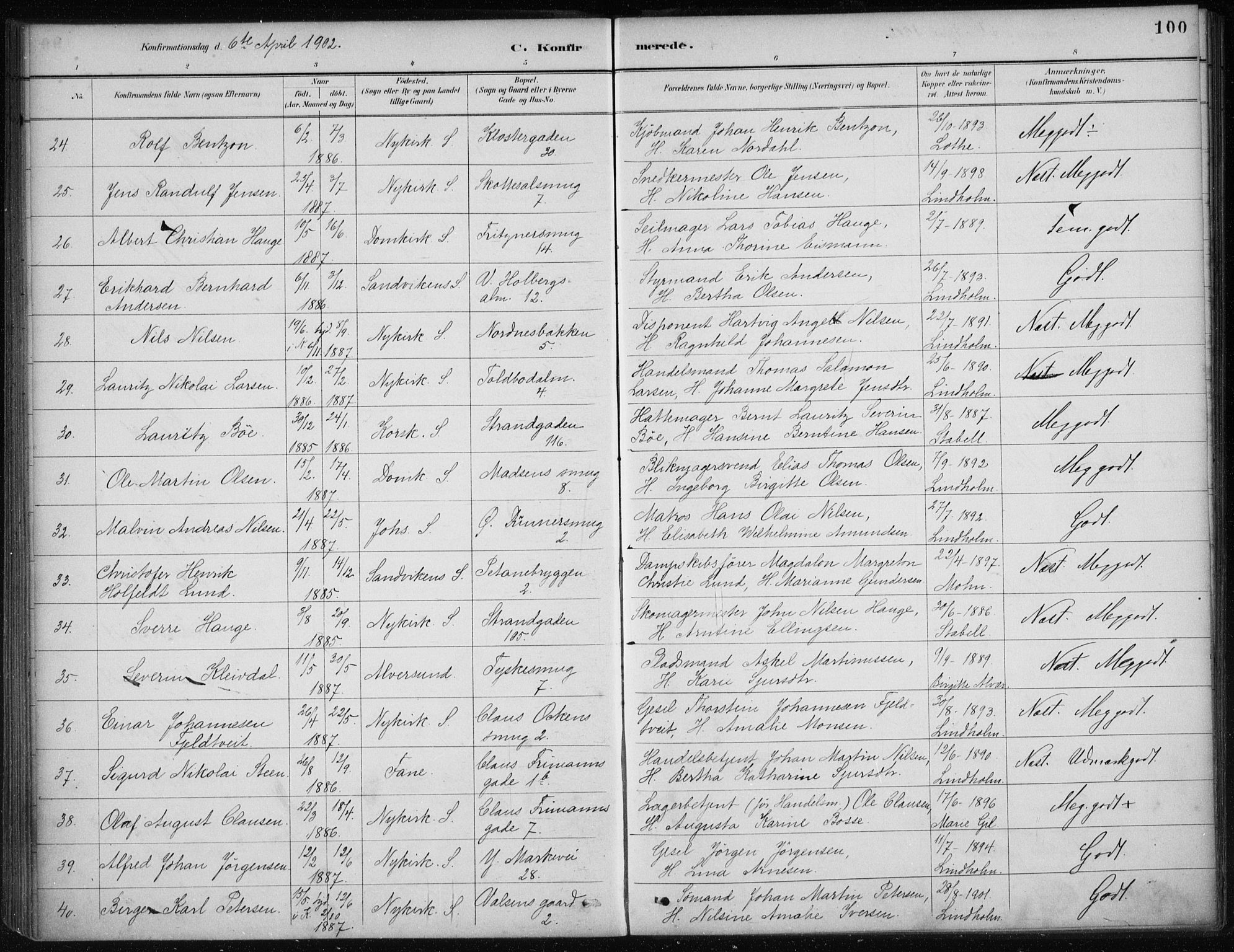 Nykirken Sokneprestembete, SAB/A-77101/H/Haa/L0027: Parish register (official) no. C 6, 1886-1913, p. 100