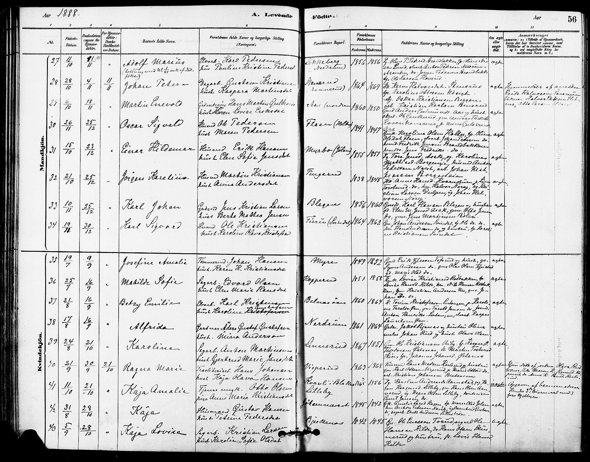 Fet prestekontor Kirkebøker, SAO/A-10370a/F/Fa/L0014: Parish register (official) no. I 14, 1878-1891, p. 56