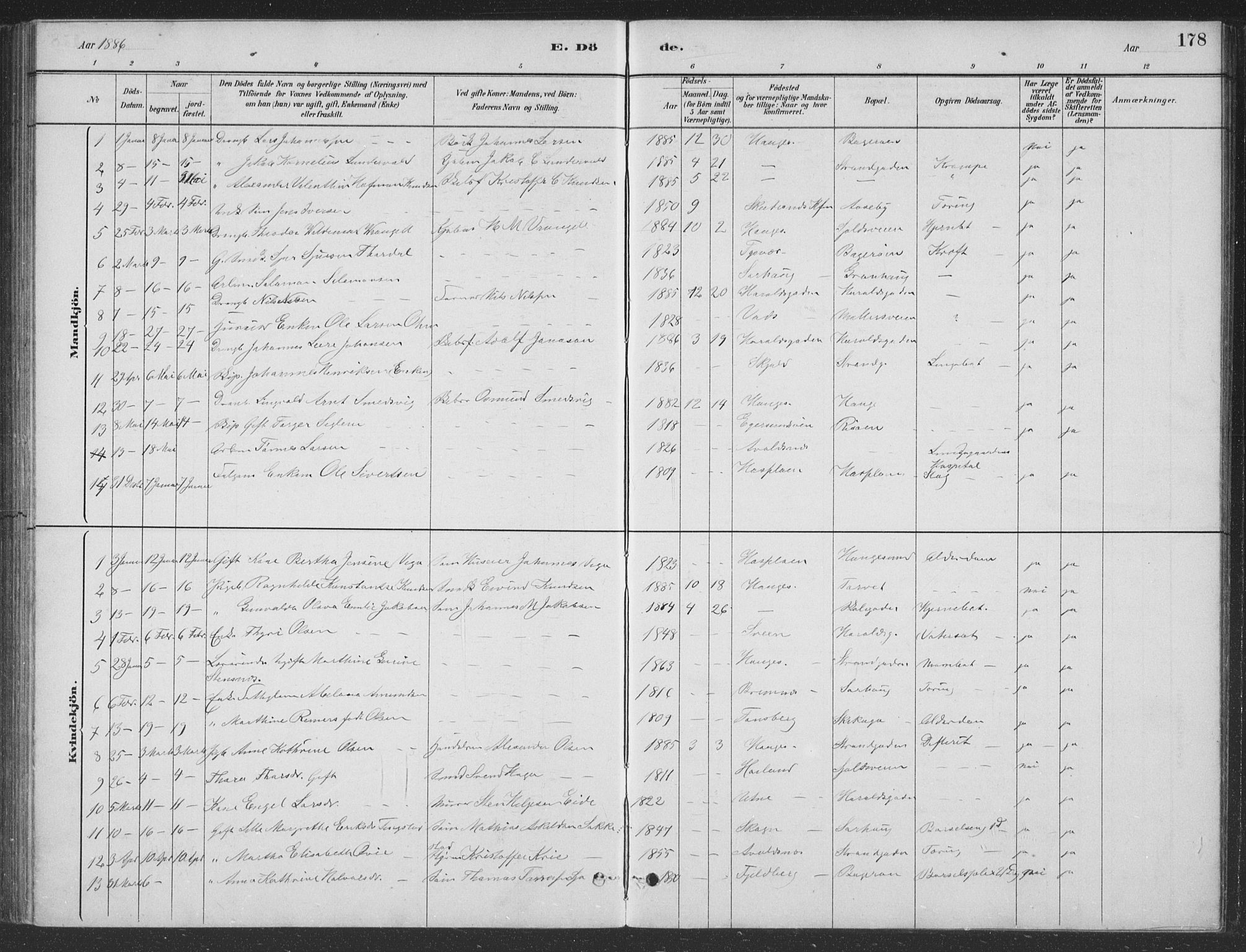 Haugesund sokneprestkontor, AV/SAST-A -101863/H/Ha/Hab/L0002: Parish register (copy) no. B 2, 1881-1894, p. 178