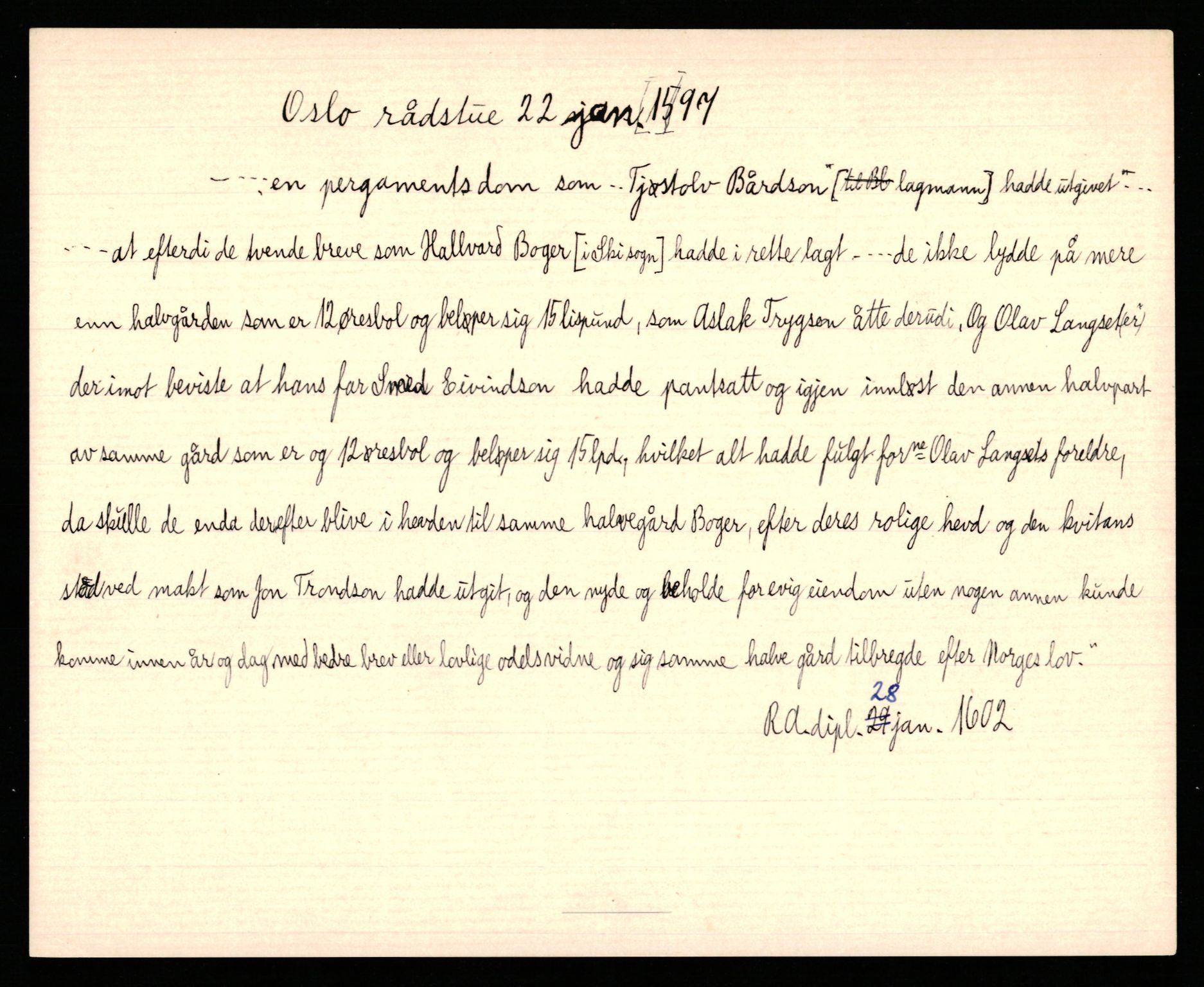 Riksarkivets diplomsamling, AV/RA-EA-5965/F35/F35b/L0004: Riksarkivets diplomer, seddelregister, 1593-1600, p. 311