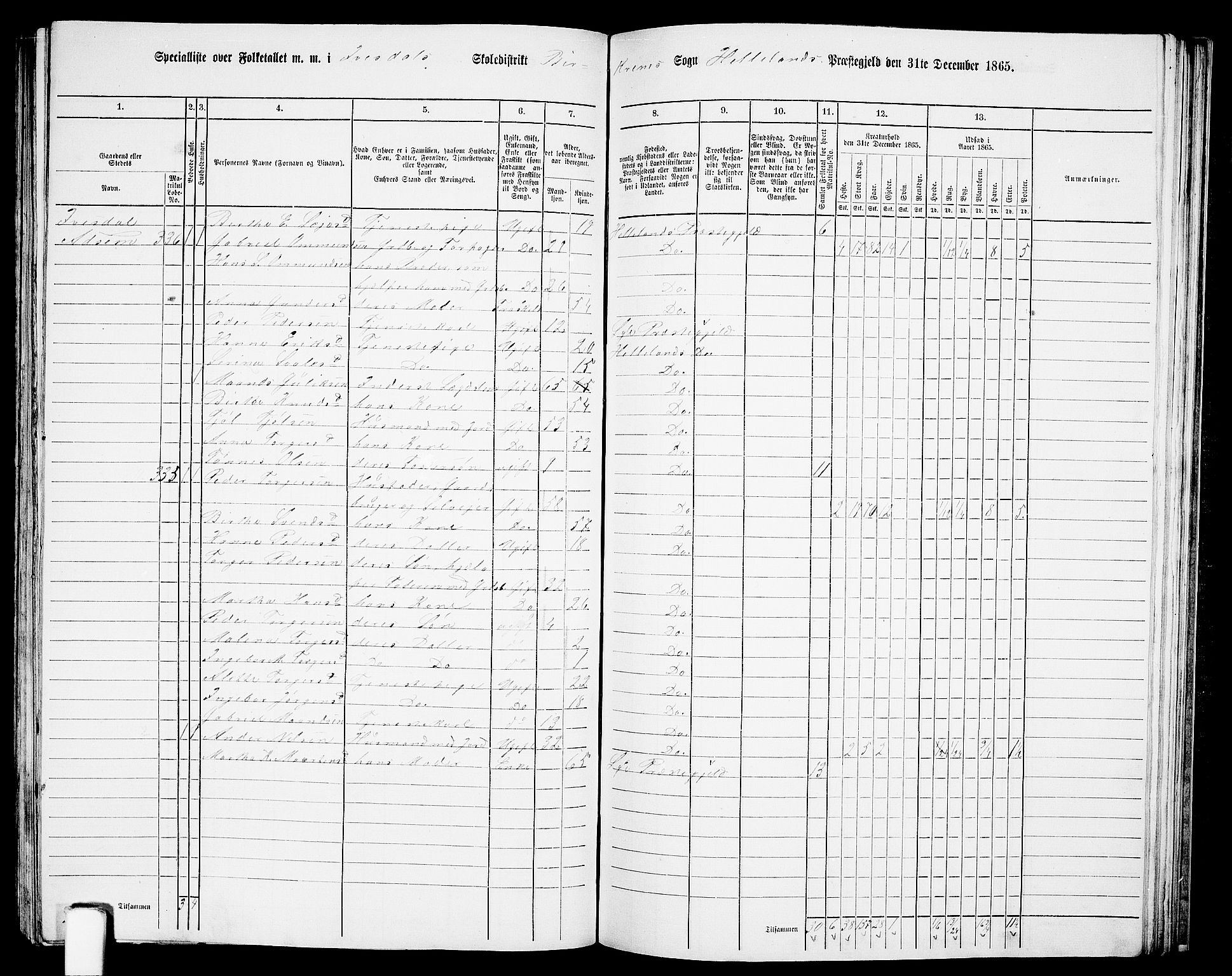 RA, 1865 census for Helleland, 1865, p. 105