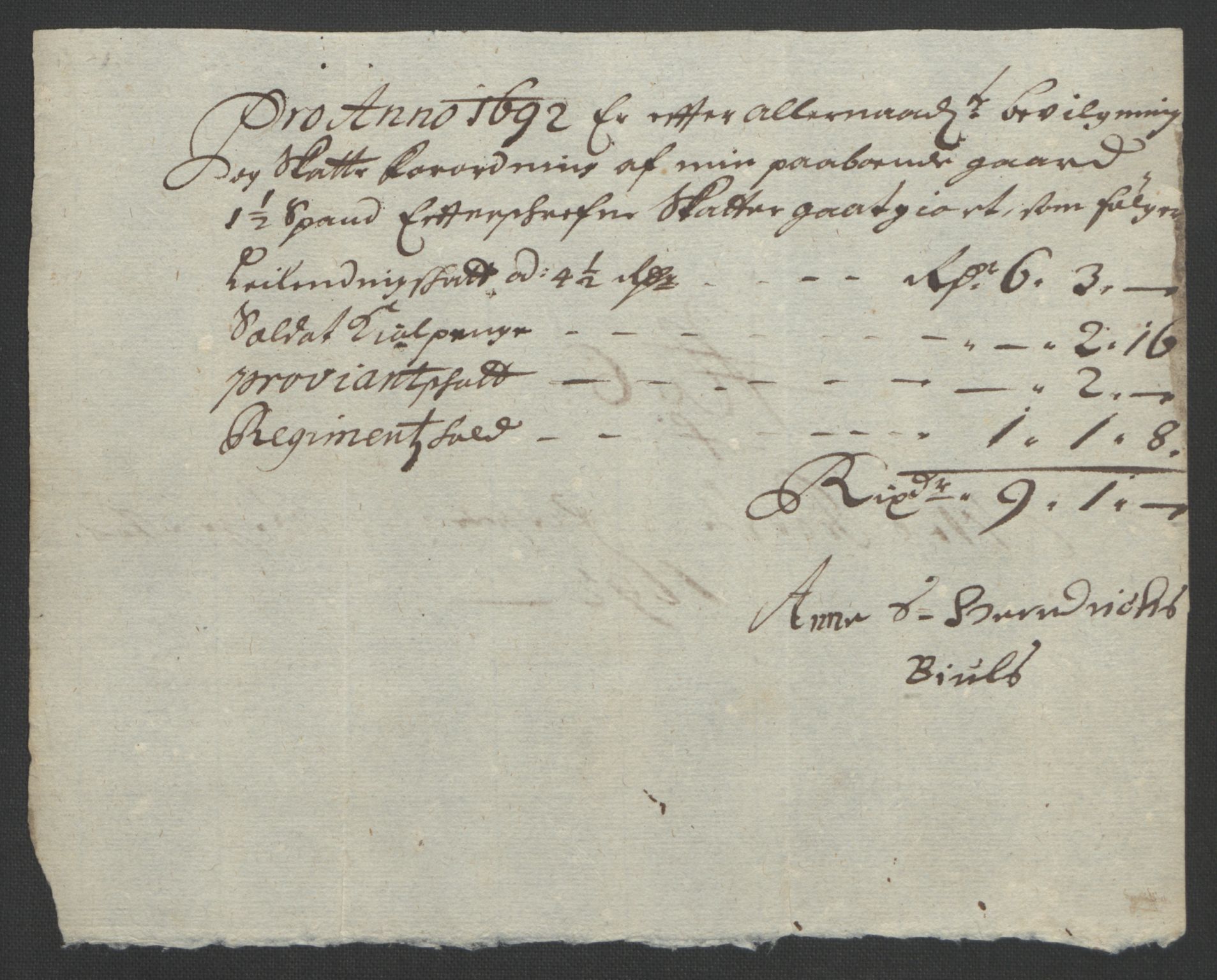 Rentekammeret inntil 1814, Reviderte regnskaper, Fogderegnskap, AV/RA-EA-4092/R57/L3849: Fogderegnskap Fosen, 1692-1693, p. 264