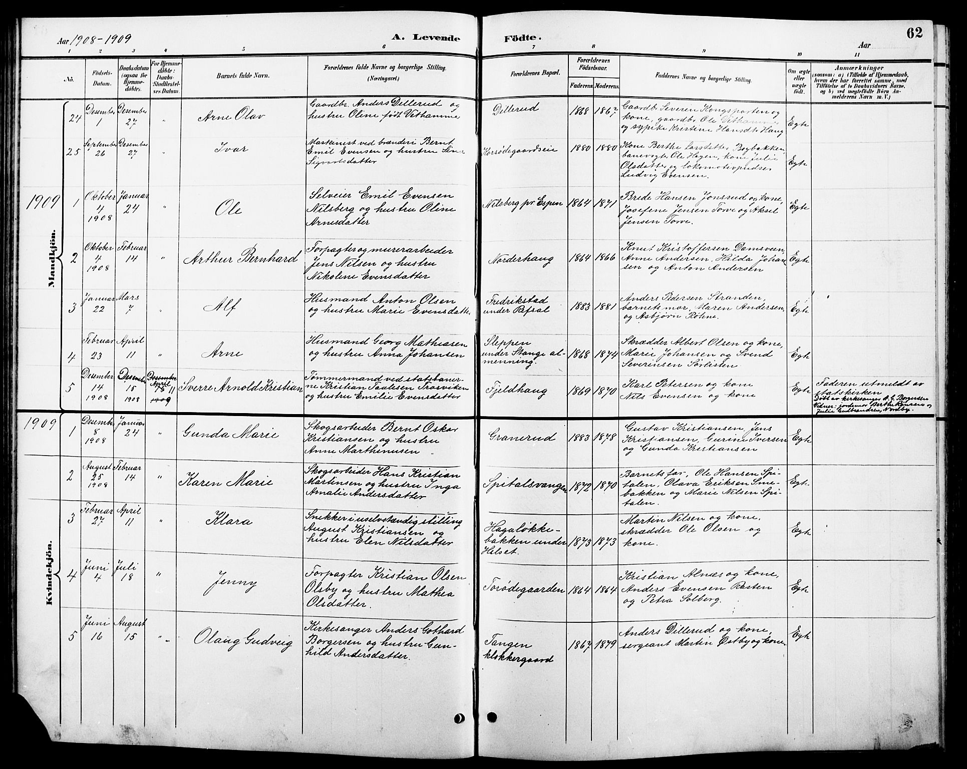 Stange prestekontor, AV/SAH-PREST-002/L/L0011: Parish register (copy) no. 11, 1895-1917, p. 62