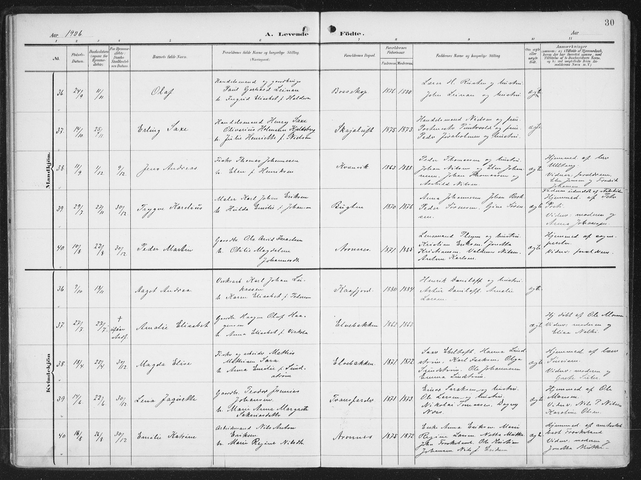 Alta sokneprestkontor, AV/SATØ-S-1338/H/Ha/L0005.kirke: Parish register (official) no. 5, 1904-1918, p. 30