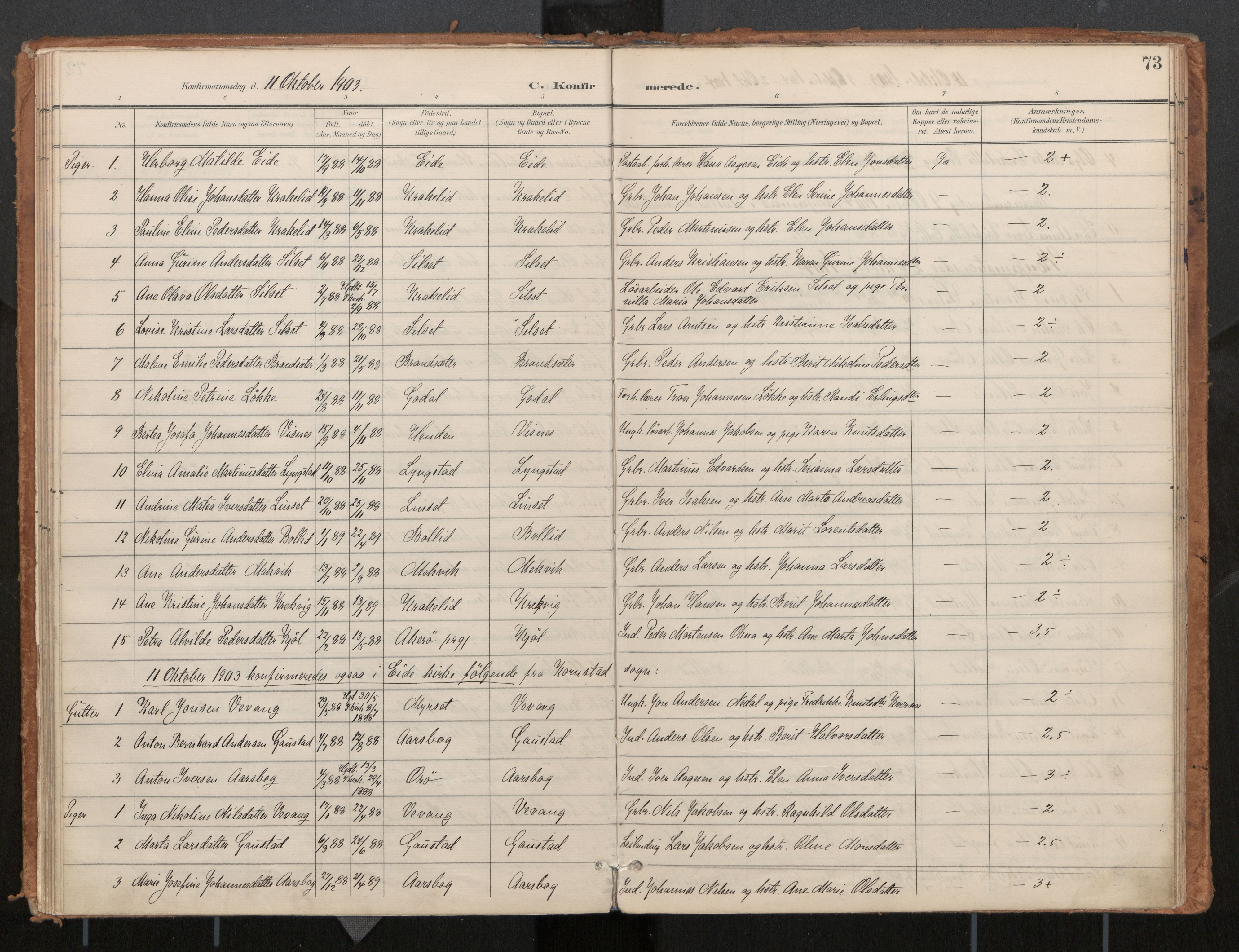 Ministerialprotokoller, klokkerbøker og fødselsregistre - Møre og Romsdal, SAT/A-1454/571/L0836a: Parish register (official) no. 571A02, 1898-1910, p. 73