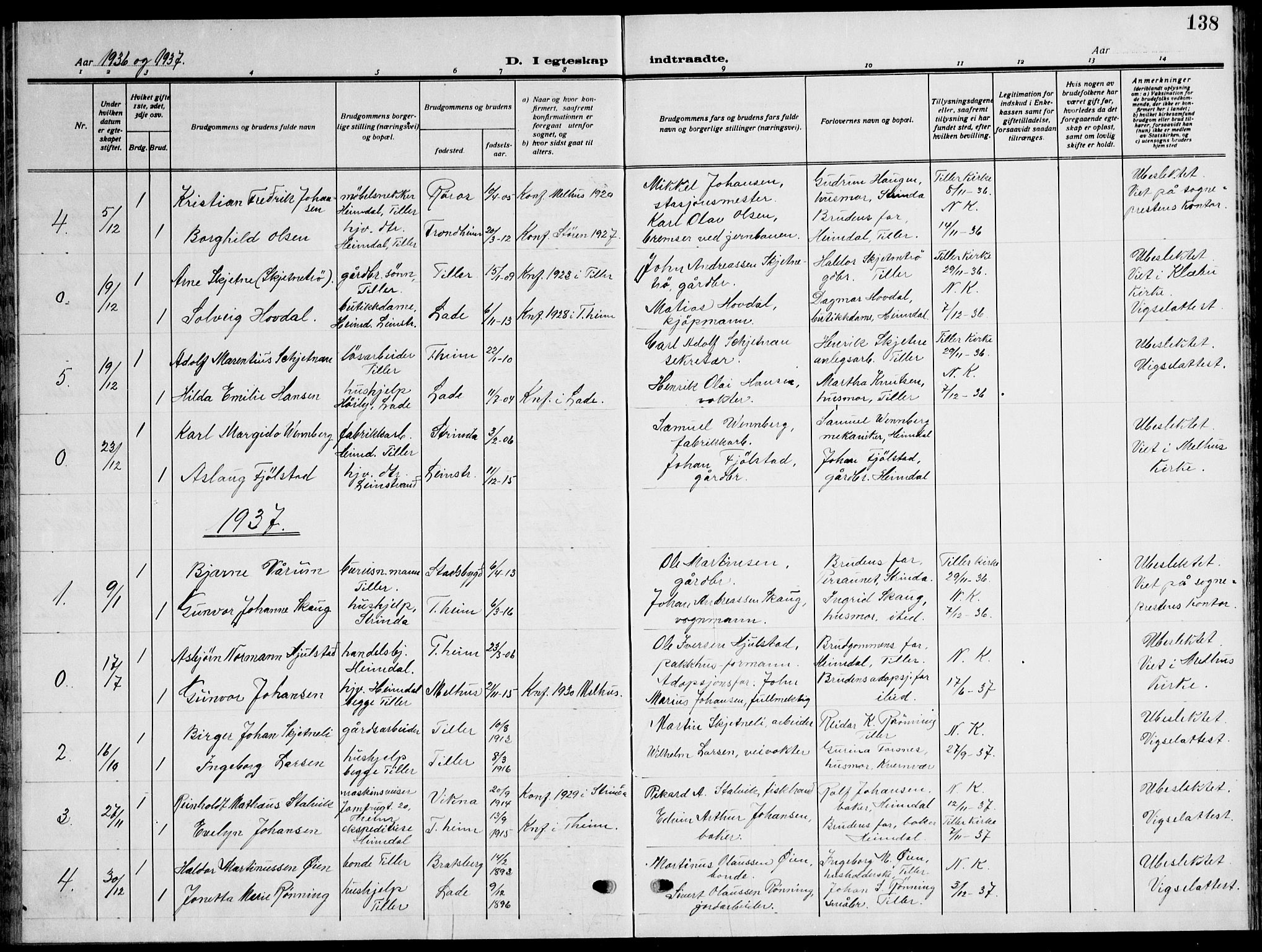 Ministerialprotokoller, klokkerbøker og fødselsregistre - Sør-Trøndelag, SAT/A-1456/621/L0462: Parish register (copy) no. 621C05, 1915-1945, p. 138