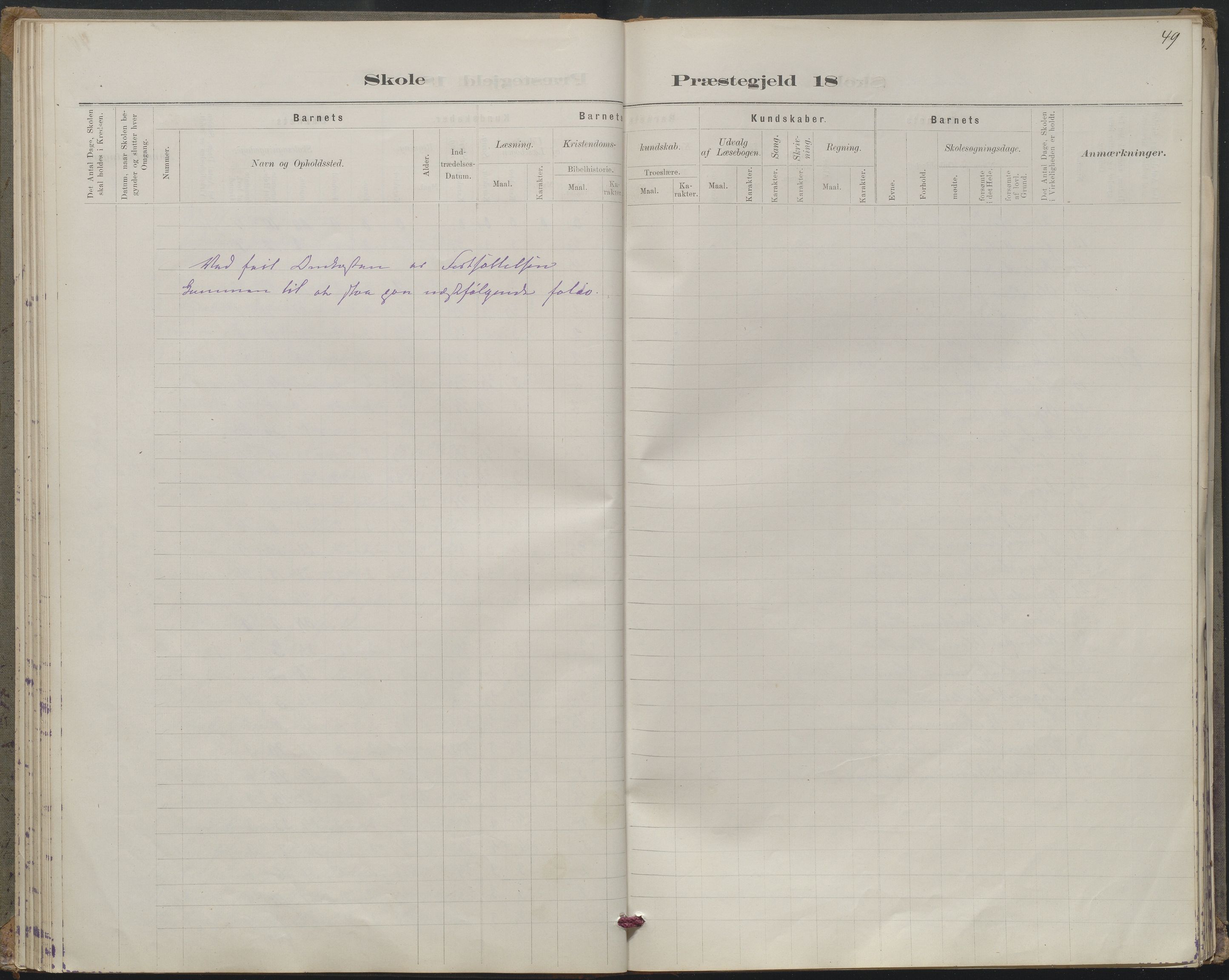 Arendal kommune, Katalog I, AAKS/KA0906-PK-I/07/L0367: Karakterprotokol lærerens skole, 1878-1893, p. 49