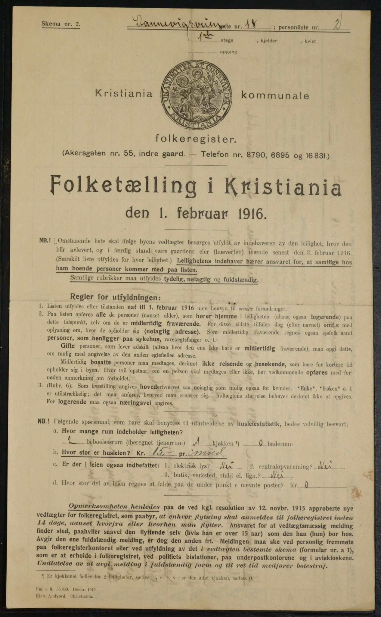 OBA, Municipal Census 1916 for Kristiania, 1916, p. 15376