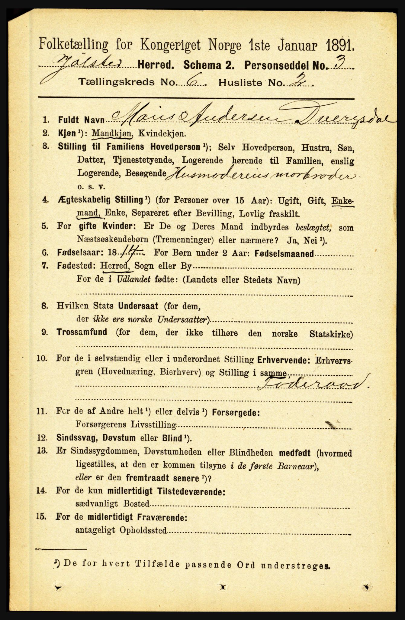 RA, 1891 census for 1431 Jølster, 1891, p. 2181