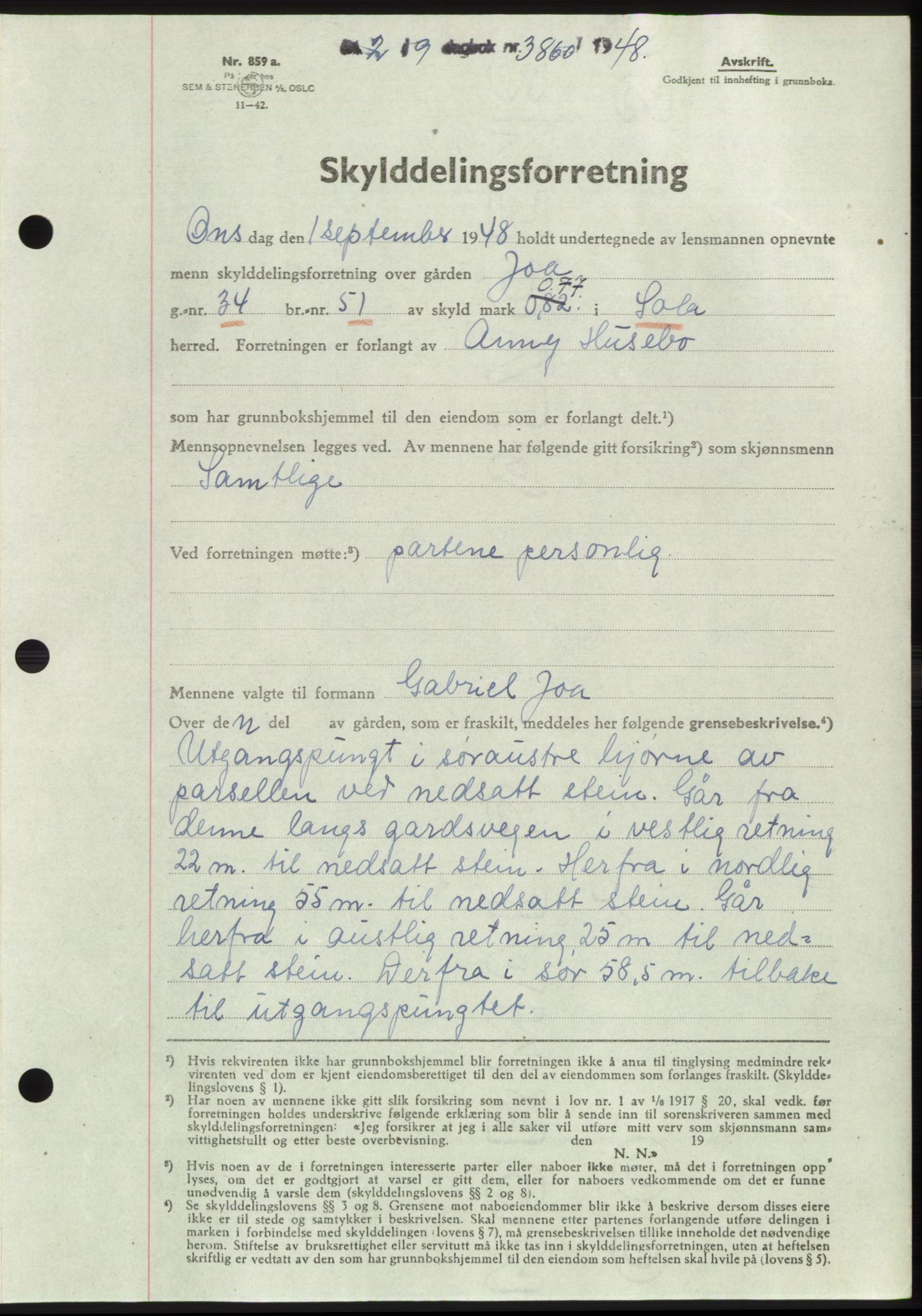 Jæren sorenskriveri, SAST/A-100310/03/G/Gba/L0100: Mortgage book, 1948-1948, Diary no: : 3860/1948
