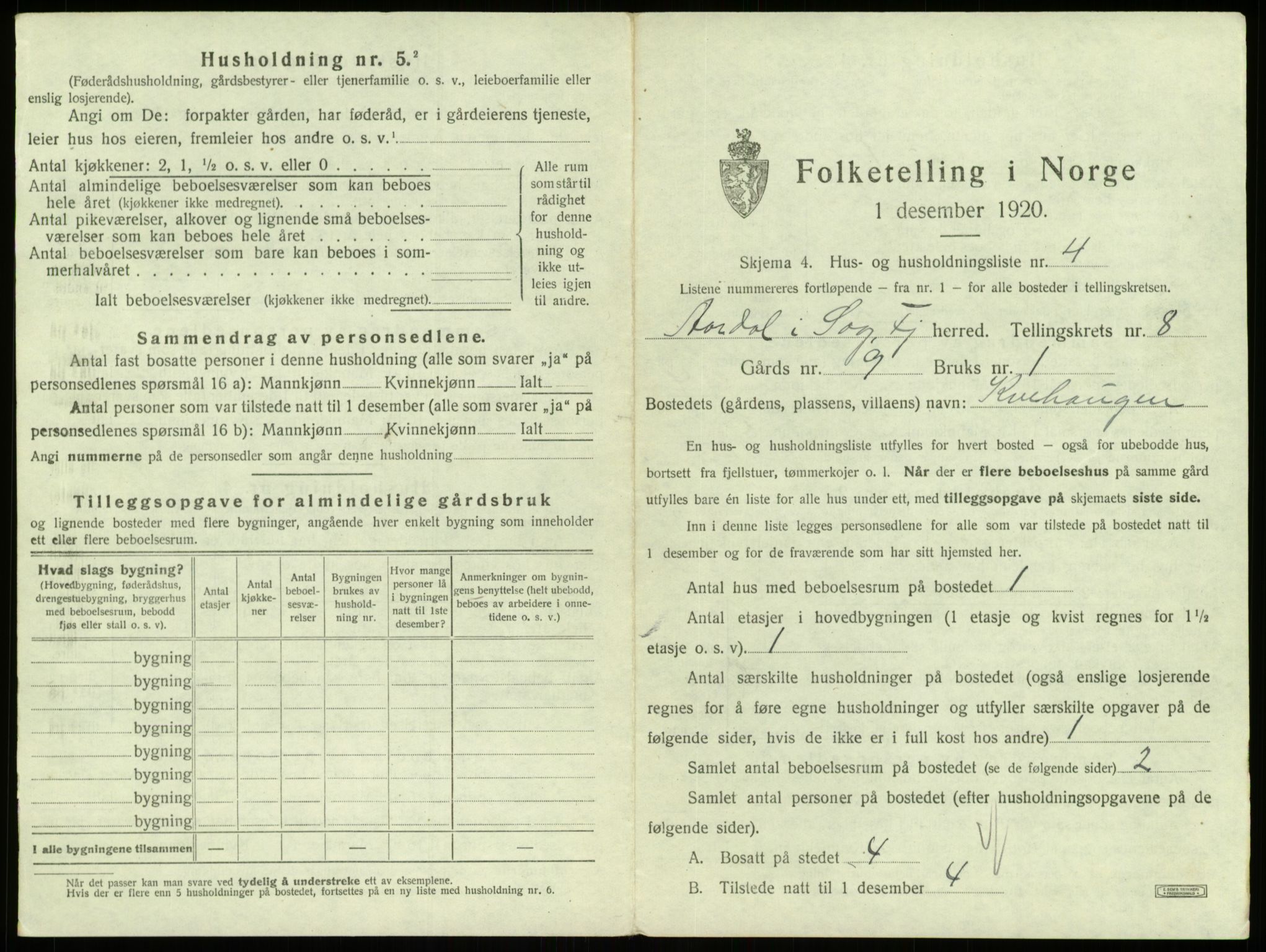 SAB, 1920 census for Årdal, 1920, p. 469