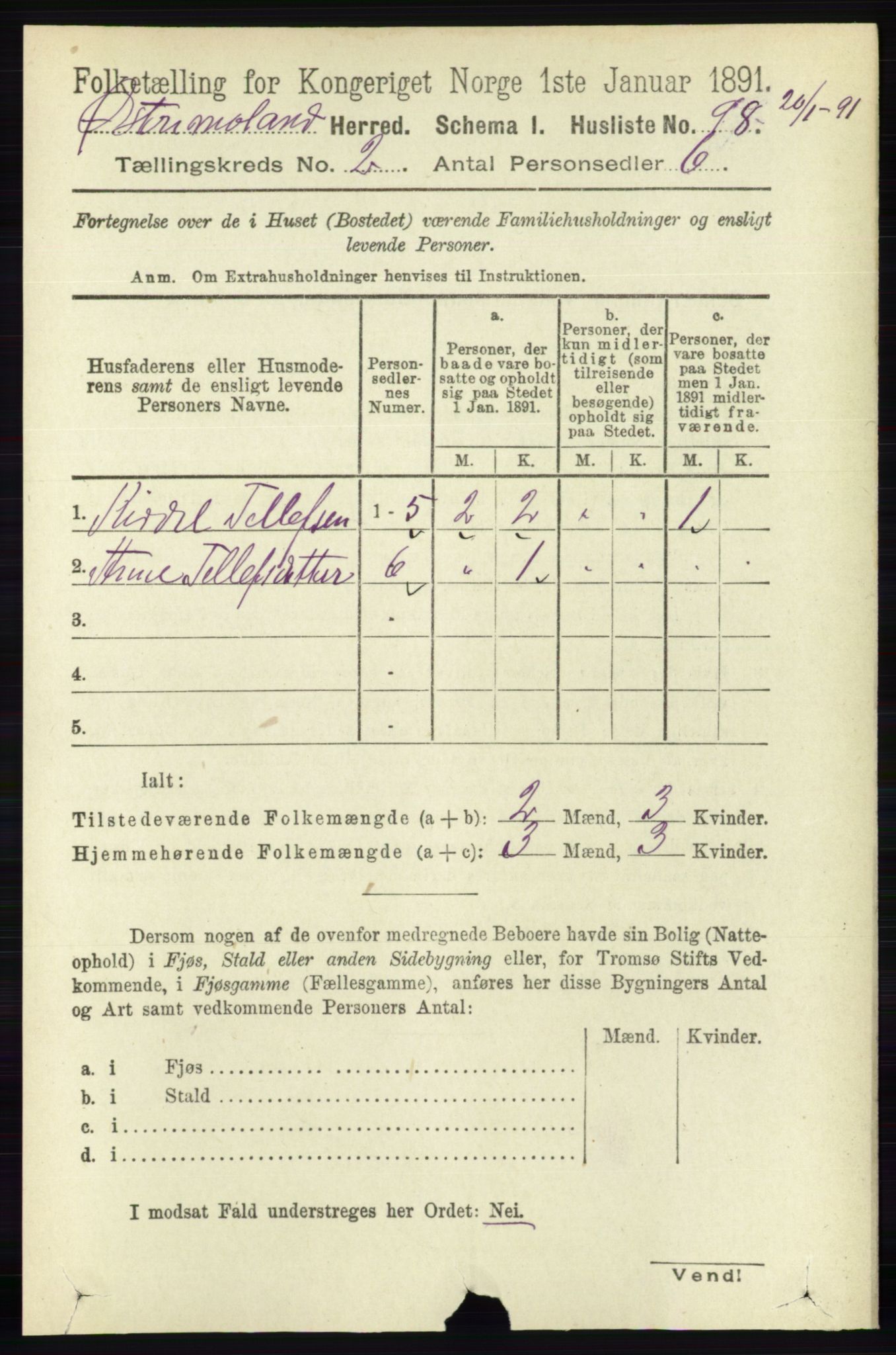 RA, 1891 census for 0918 Austre Moland, 1891, p. 665