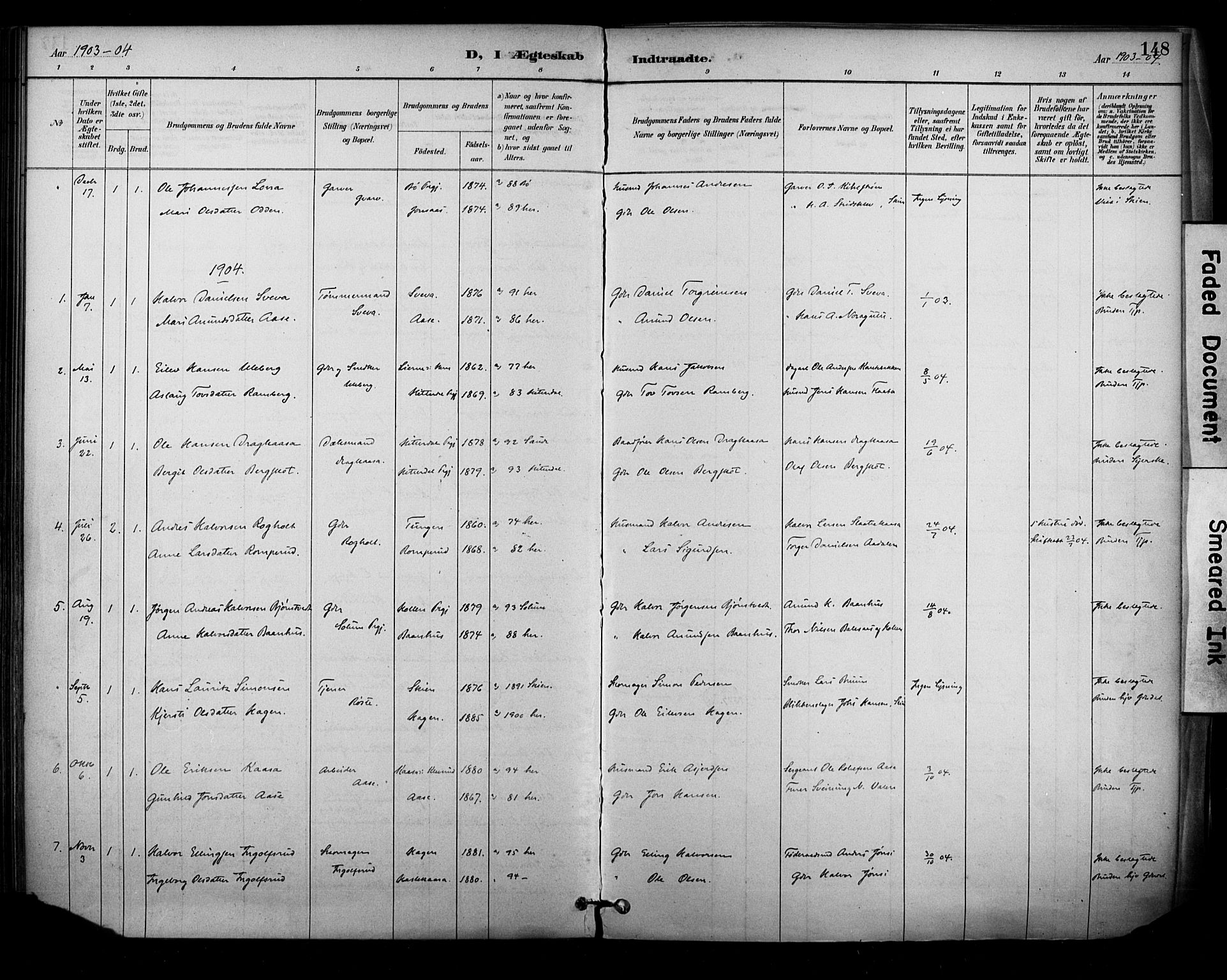 Sauherad kirkebøker, SAKO/A-298/F/Fa/L0009: Parish register (official) no. I 9, 1887-1912, p. 148