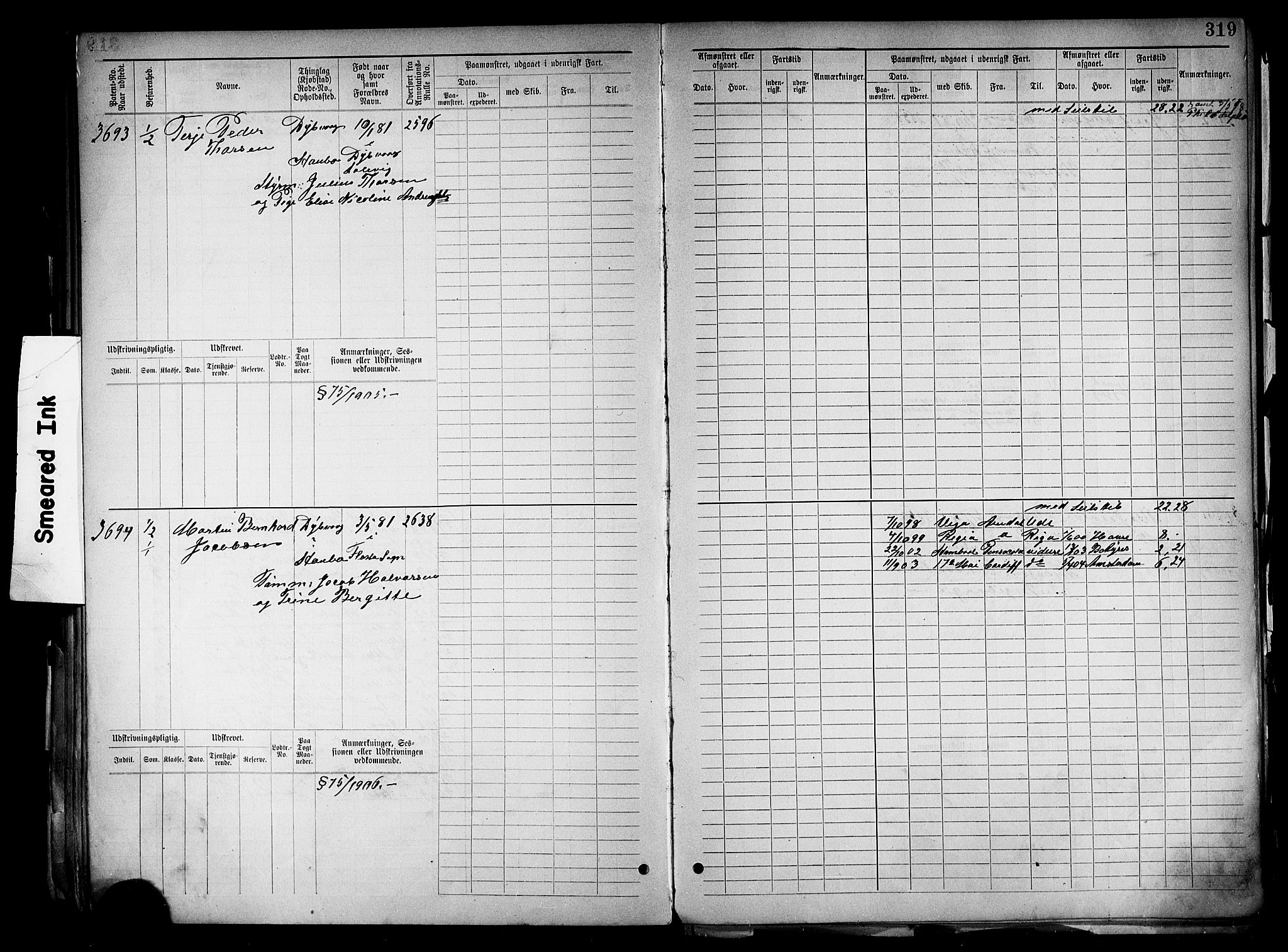 Tvedestrand mønstringskrets, AV/SAK-2031-0011/F/Fb/L0019: Hovedrulle nr 3057-3818, U-35, 1892-1906, p. 329