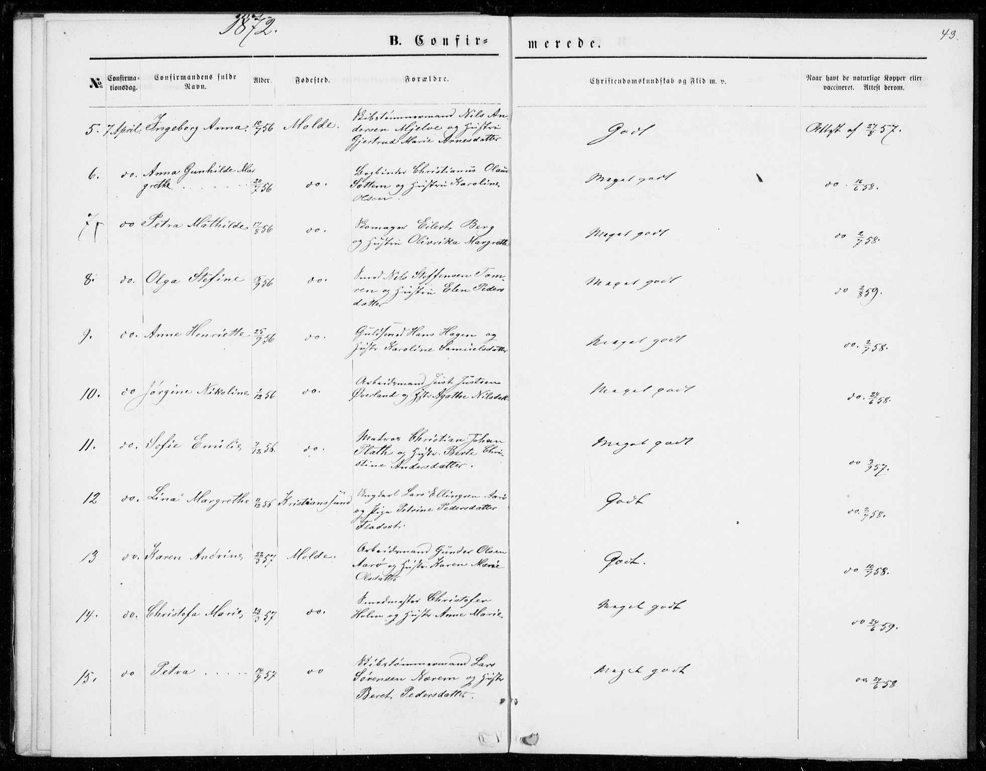 Ministerialprotokoller, klokkerbøker og fødselsregistre - Møre og Romsdal, AV/SAT-A-1454/558/L0690: Parish register (official) no. 558A04, 1864-1872, p. 43