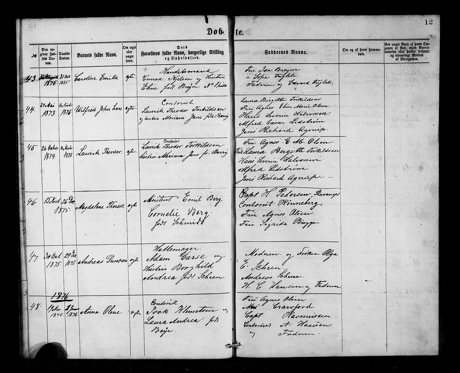 Den norske sjømannsmisjon i utlandet/Tyne-havnene (North Shields og New Castle), SAB/SAB/PA-0101/H/Ha/L0001: Parish register (official) no. A 1, 1865-1883, p. 12