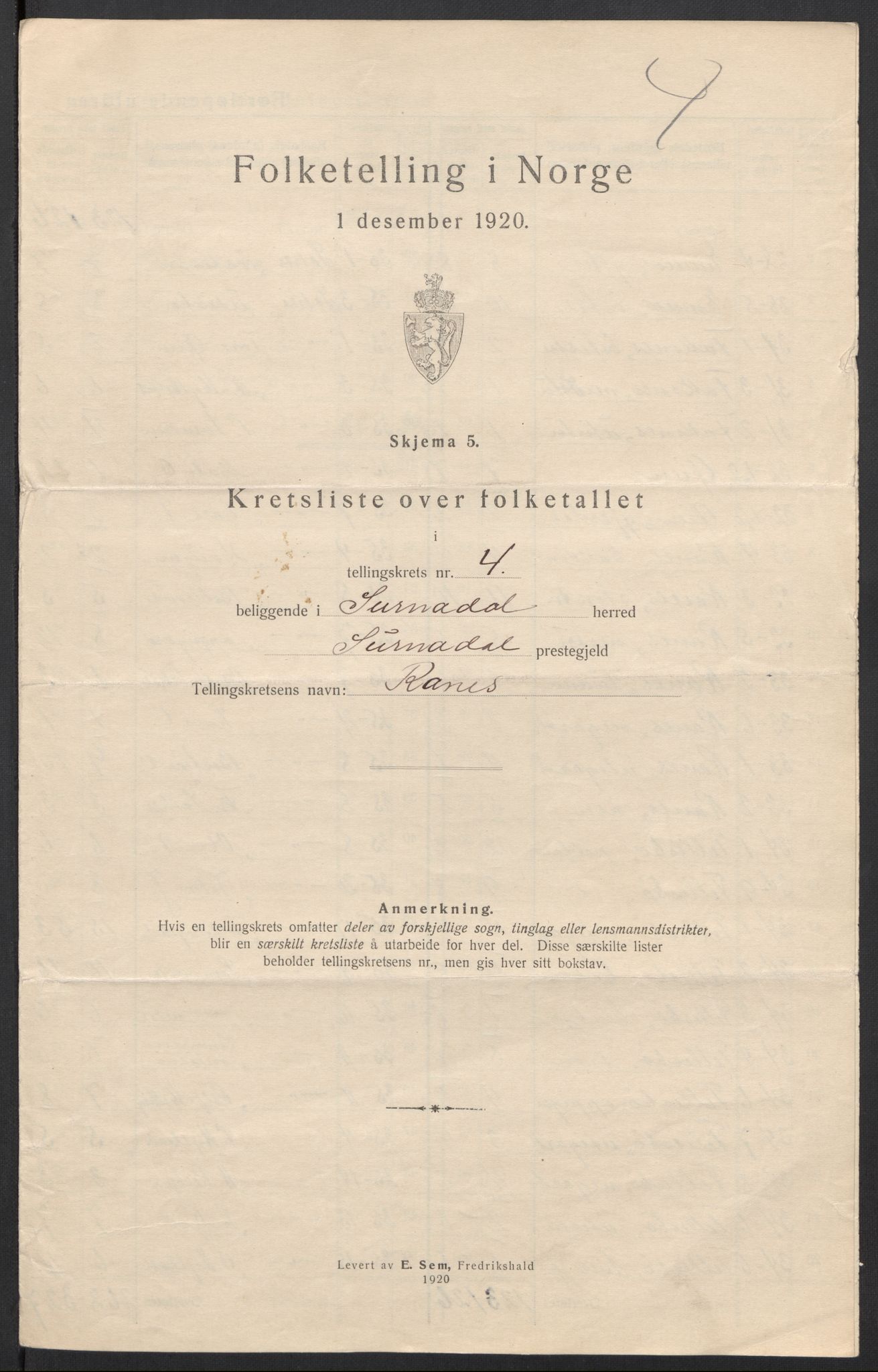 SAT, 1920 census for Surnadal, 1920, p. 15