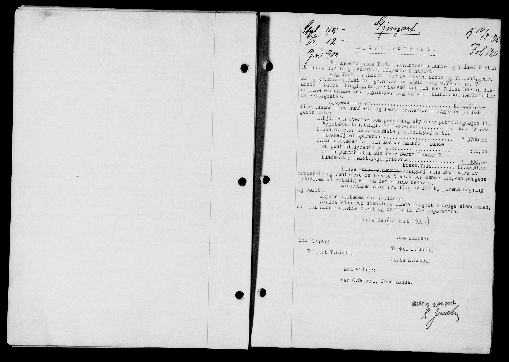 Flekkefjord sorenskriveri, SAK/1221-0001/G/Gb/Gba/L0051: Mortgage book no. 47, 1934-1935, Deed date: 19.03.1935