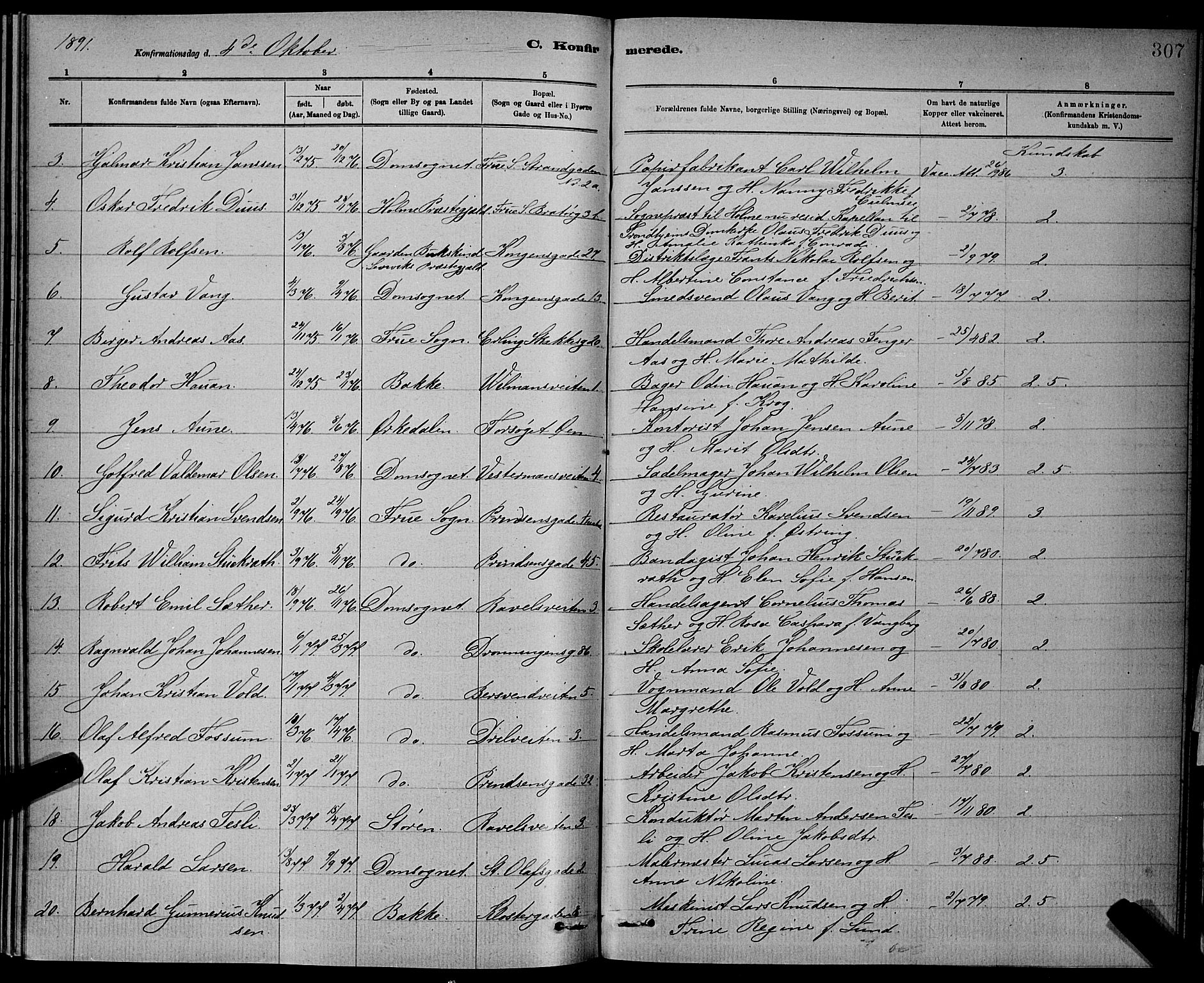 Ministerialprotokoller, klokkerbøker og fødselsregistre - Sør-Trøndelag, AV/SAT-A-1456/601/L0092: Parish register (copy) no. 601C10, 1884-1897, p. 307