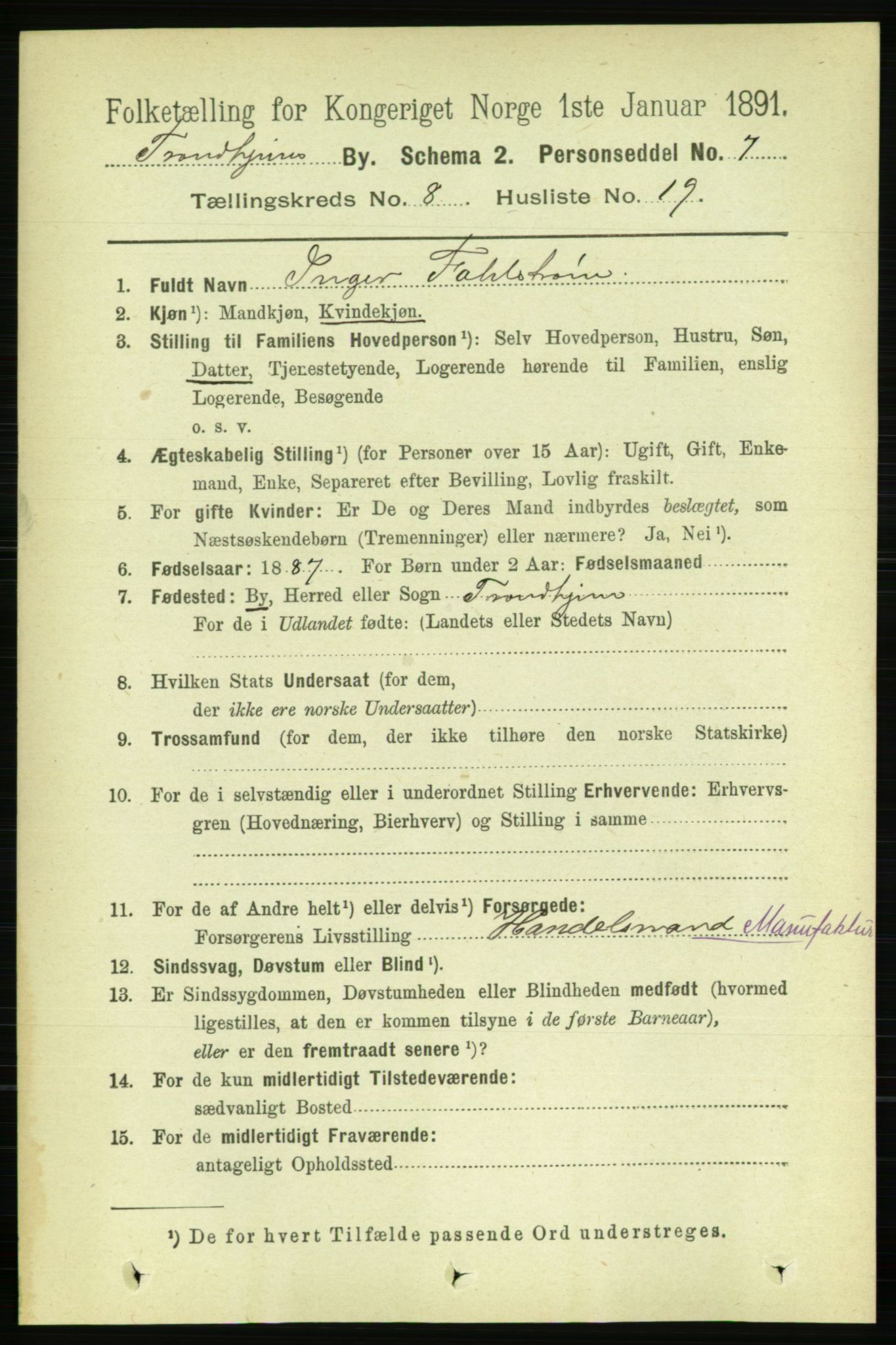 RA, 1891 census for 1601 Trondheim, 1891, p. 7016