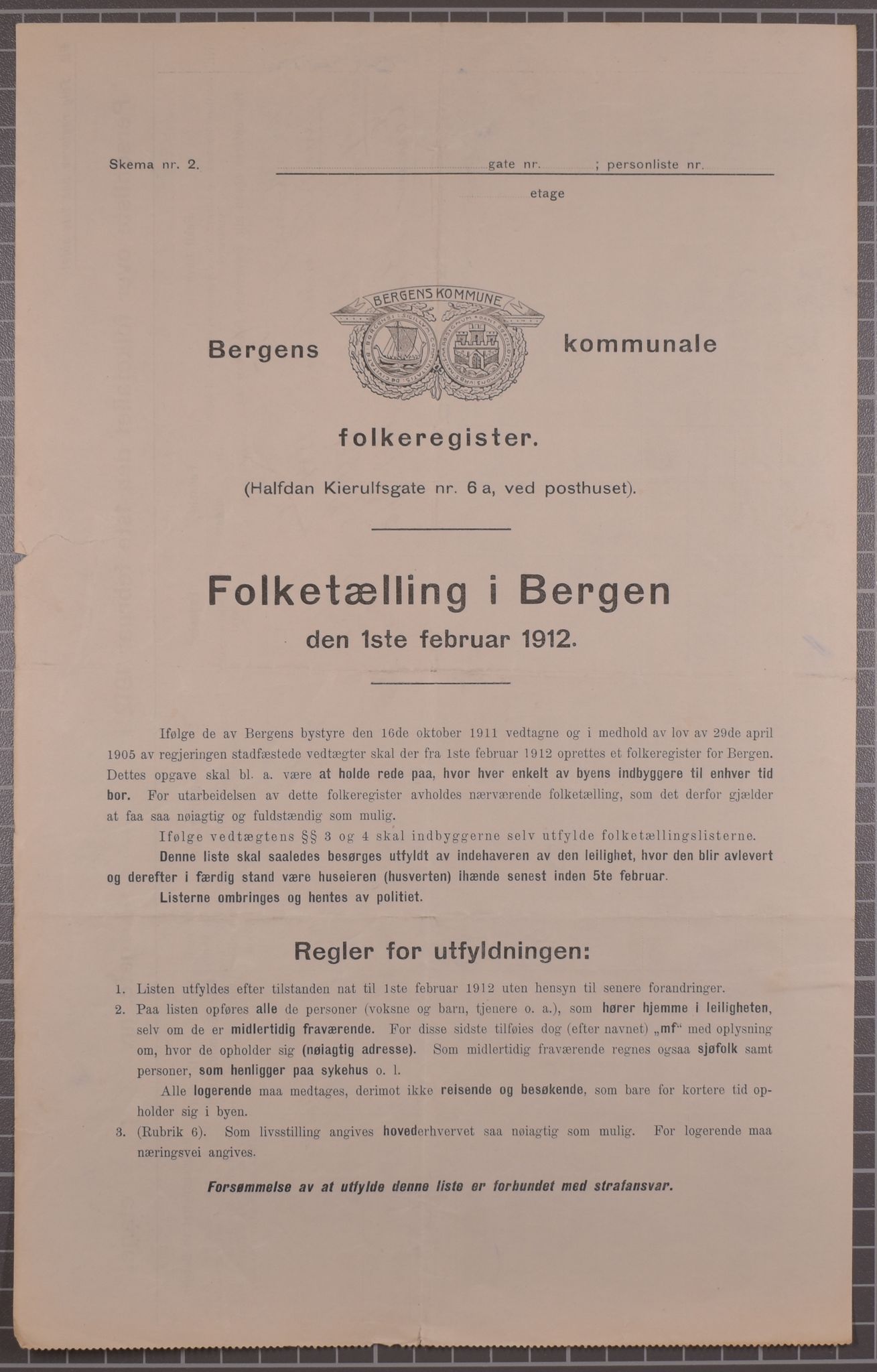 SAB, Municipal Census 1912 for Bergen, 1912, p. 2882