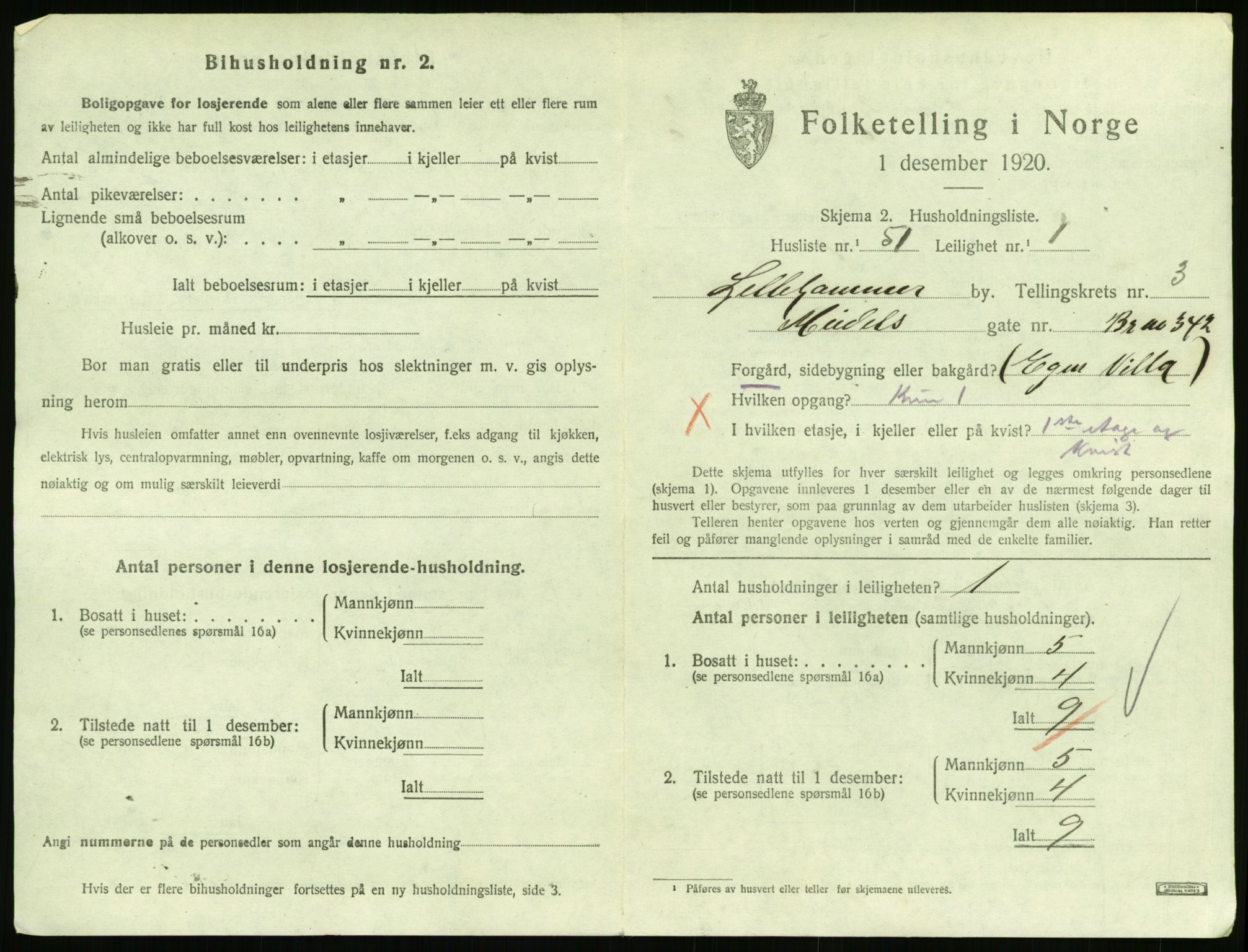 SAH, 1920 census for Lillehammer, 1920, p. 1914