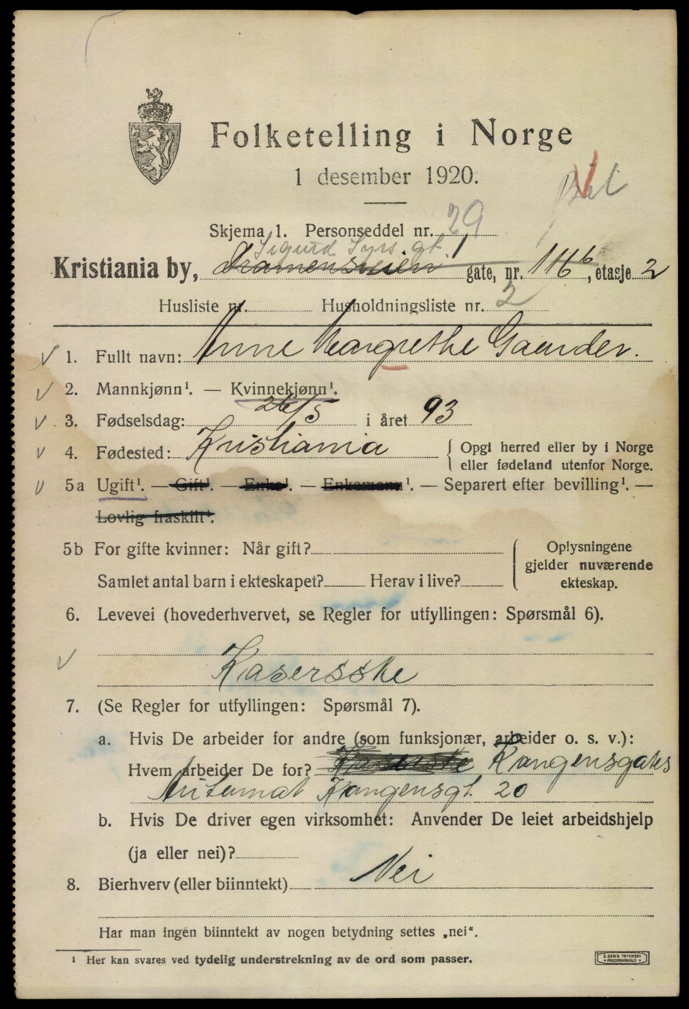 SAO, 1920 census for Kristiania, 1920, p. 510077