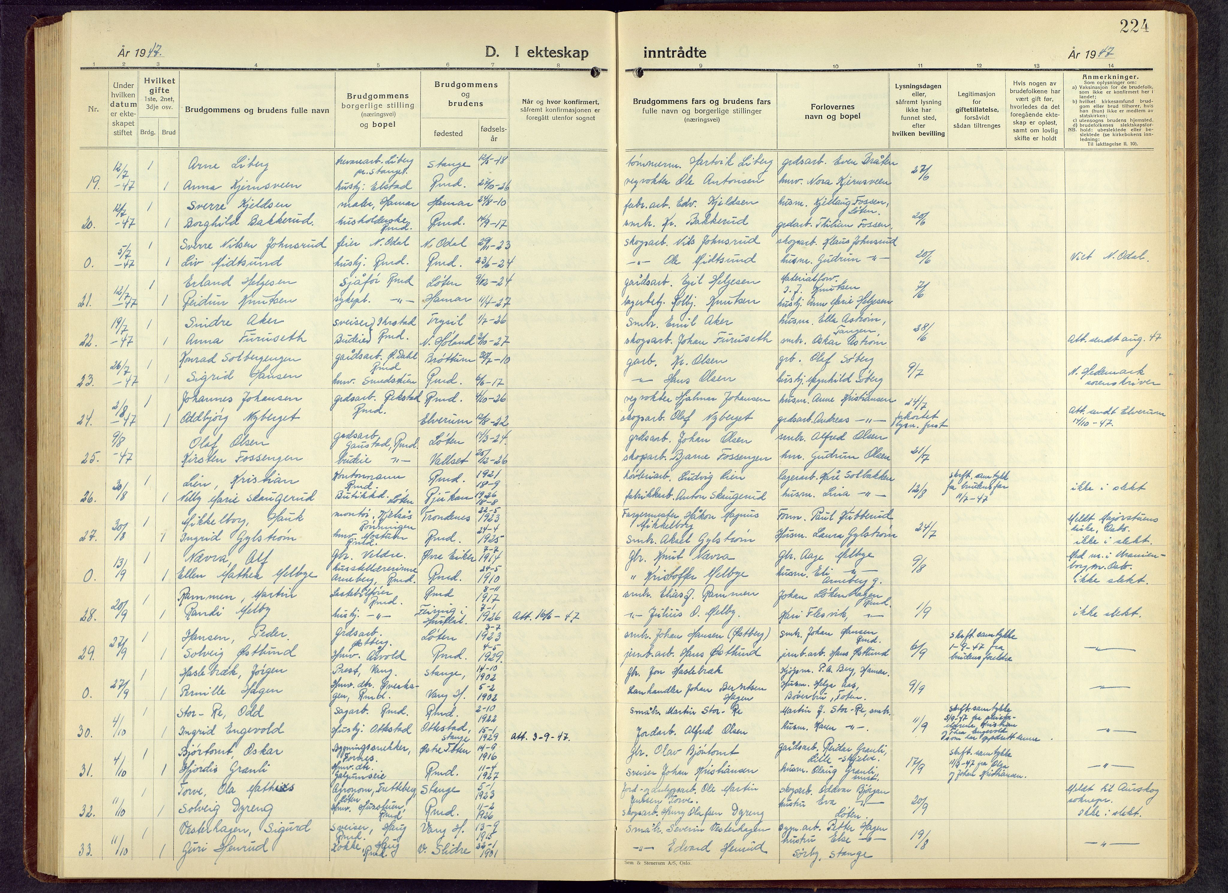 Romedal prestekontor, AV/SAH-PREST-004/L/L0016: Parish register (copy) no. 16, 1940-1958, p. 224