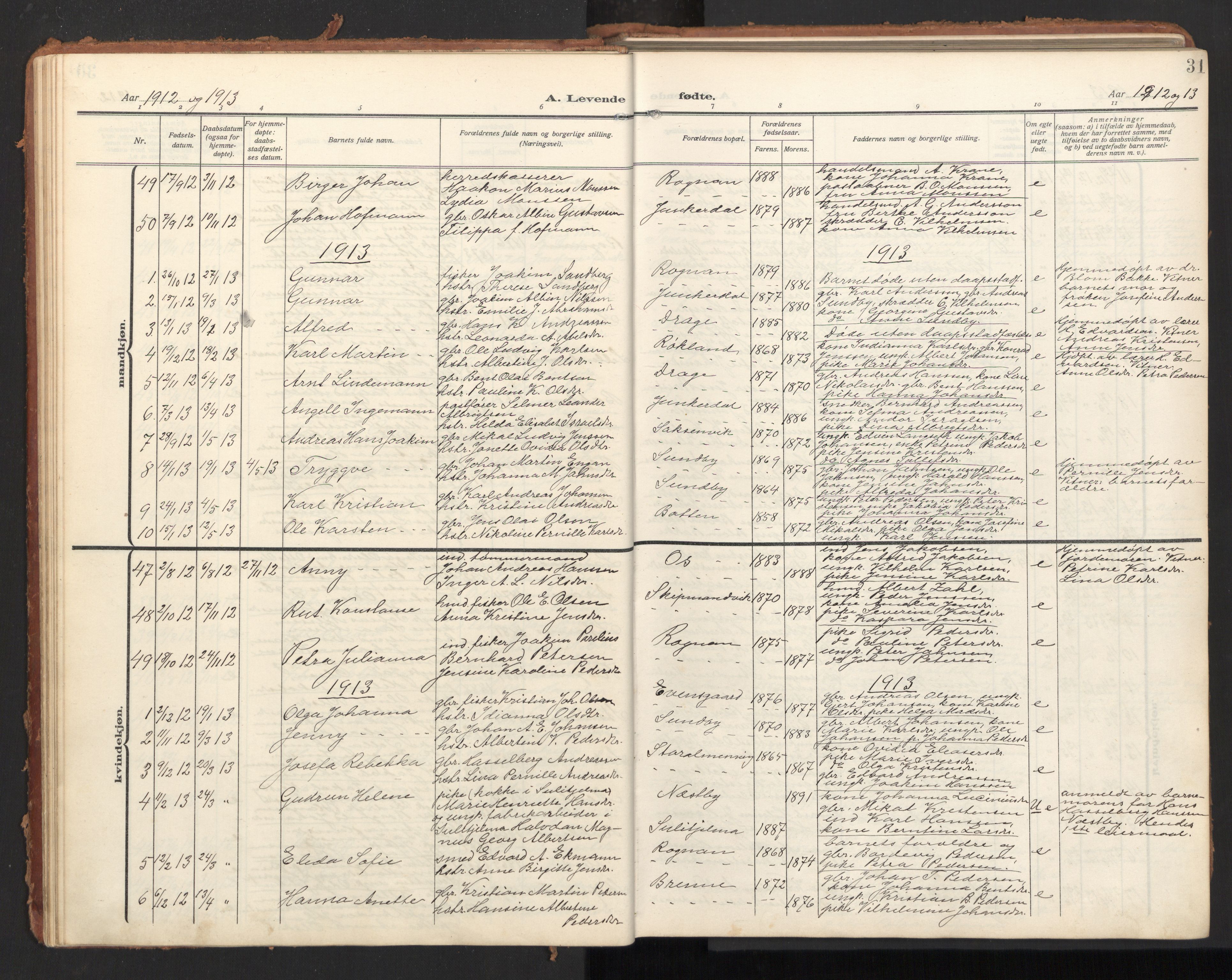 Ministerialprotokoller, klokkerbøker og fødselsregistre - Nordland, AV/SAT-A-1459/847/L0683: Parish register (copy) no. 847C11, 1908-1929, p. 31