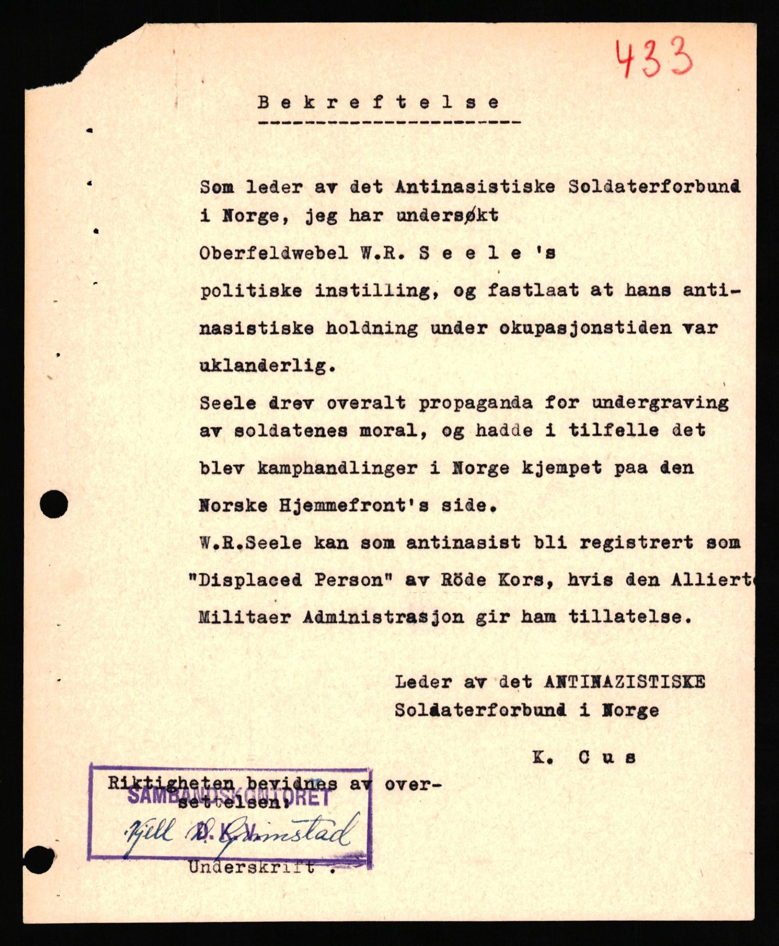 Forsvaret, Forsvarets overkommando II, RA/RAFA-3915/D/Db/L0031: CI Questionaires. Tyske okkupasjonsstyrker i Norge. Tyskere., 1945-1946, p. 402