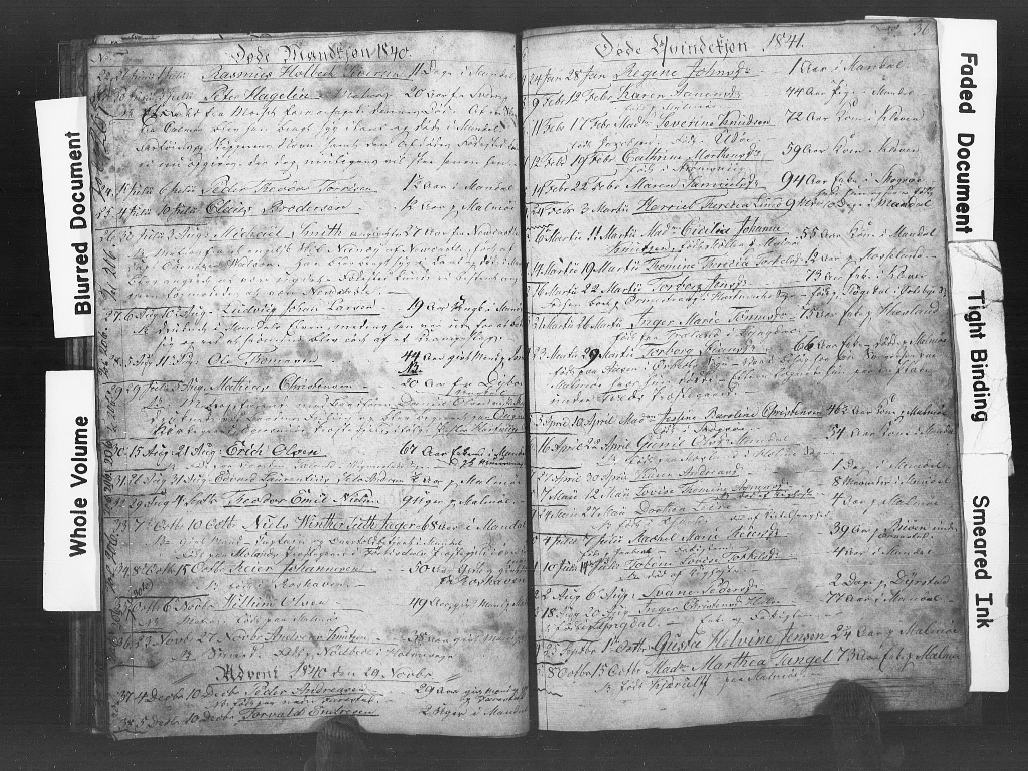 Mandal sokneprestkontor, SAK/1111-0030/F/Fb/Fba/L0004: Parish register (copy) no. B 1D, 1838-1841, p. 36
