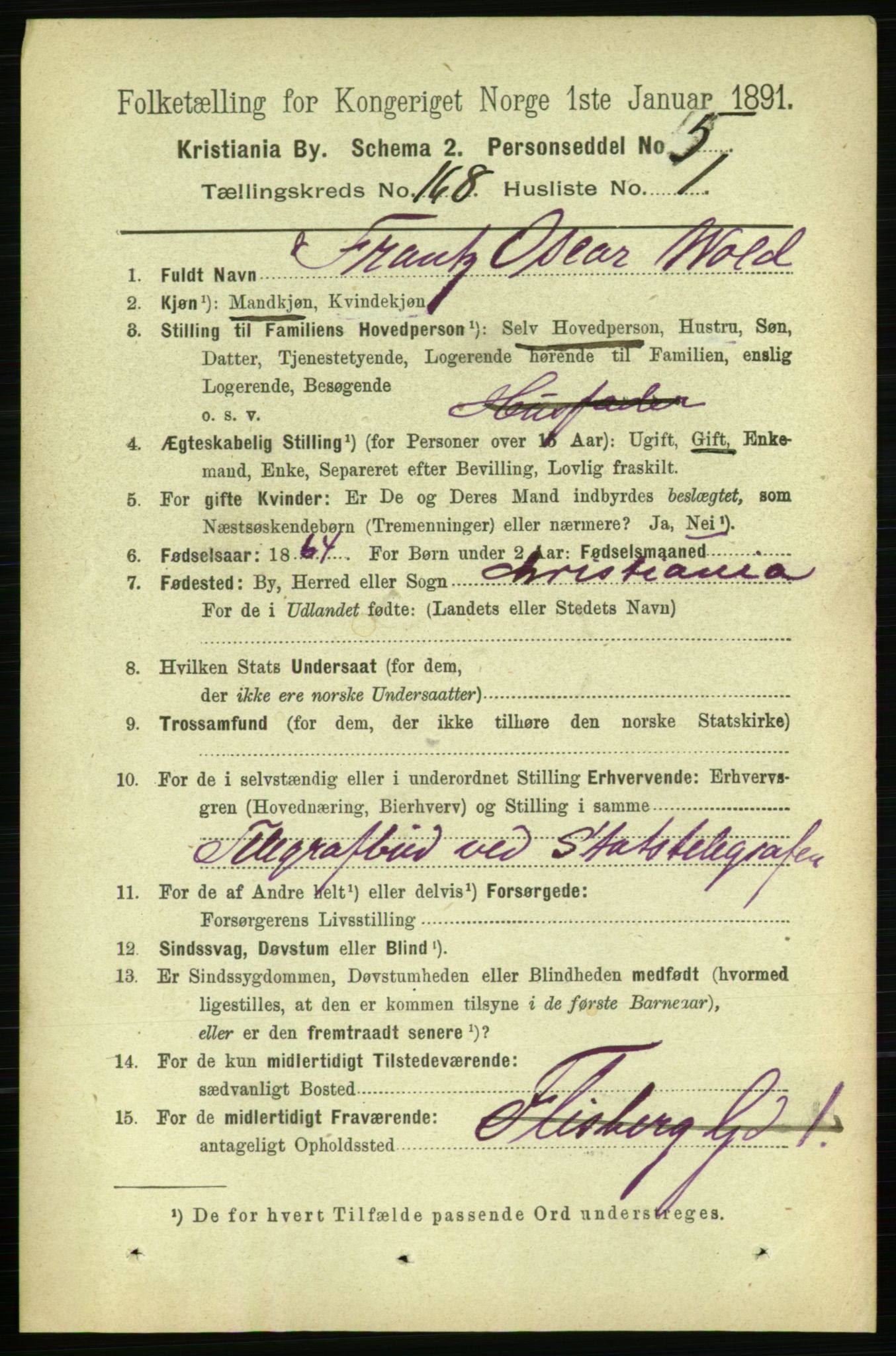 RA, 1891 census for 0301 Kristiania, 1891, p. 98163