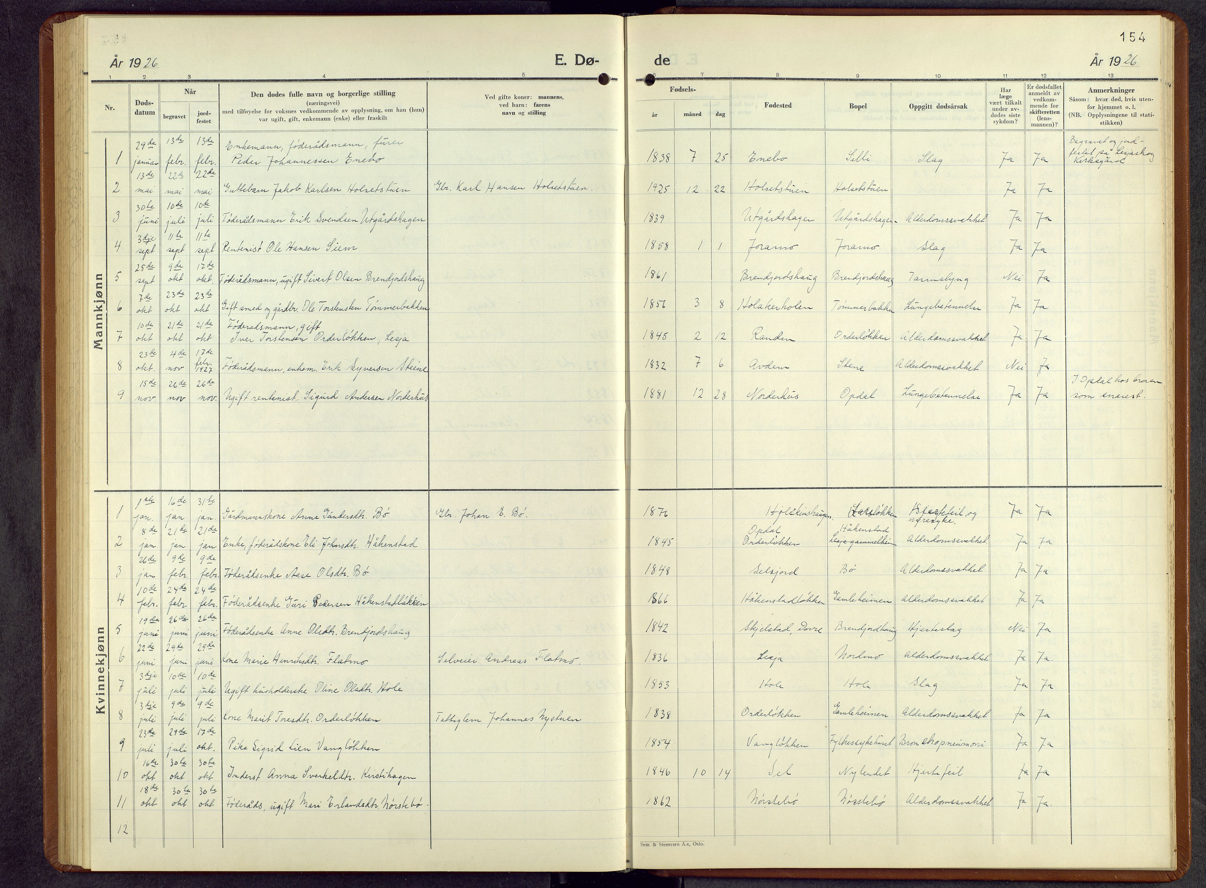 Lesja prestekontor, SAH/PREST-068/H/Ha/Hab/L0010: Parish register (copy) no. 10, 1925-1960, p. 154