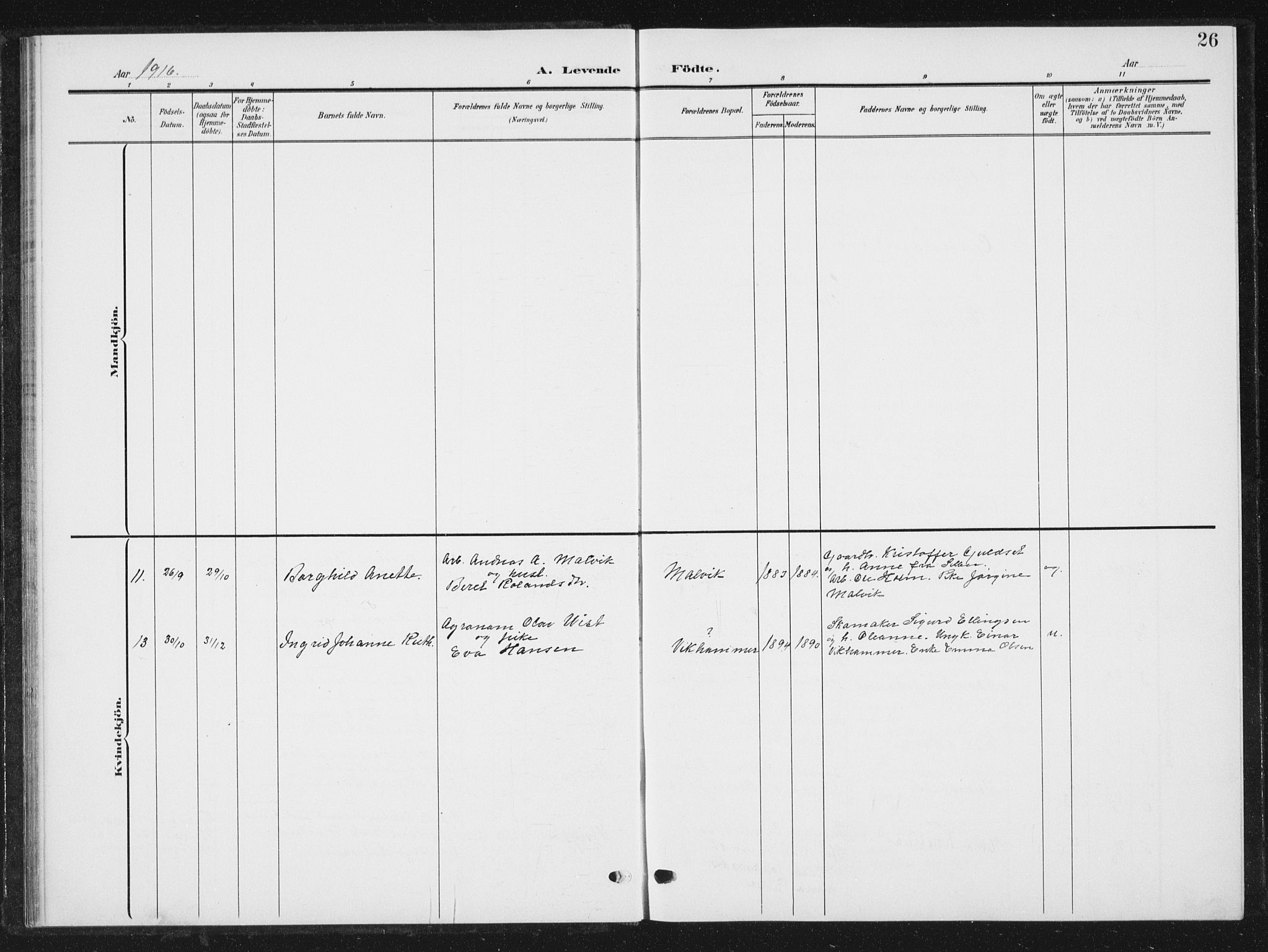 Ministerialprotokoller, klokkerbøker og fødselsregistre - Sør-Trøndelag, AV/SAT-A-1456/616/L0424: Parish register (copy) no. 616C07, 1904-1940, p. 26