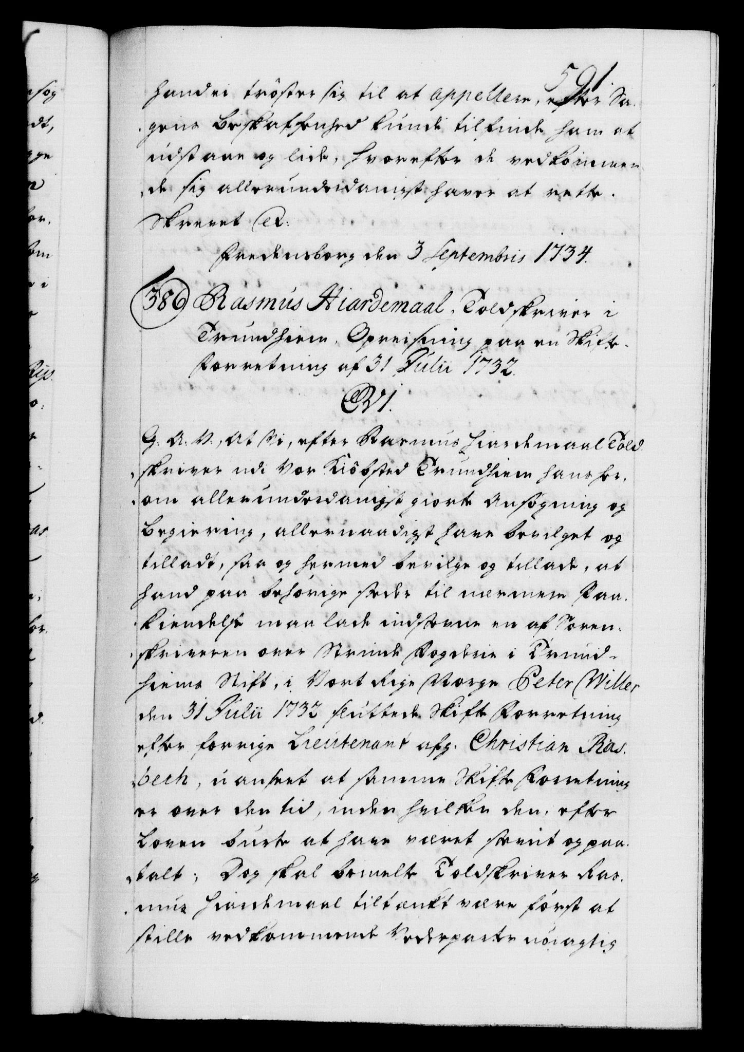 Danske Kanselli 1572-1799, AV/RA-EA-3023/F/Fc/Fca/Fcaa/L0028: Norske registre, 1733-1734, p. 591a