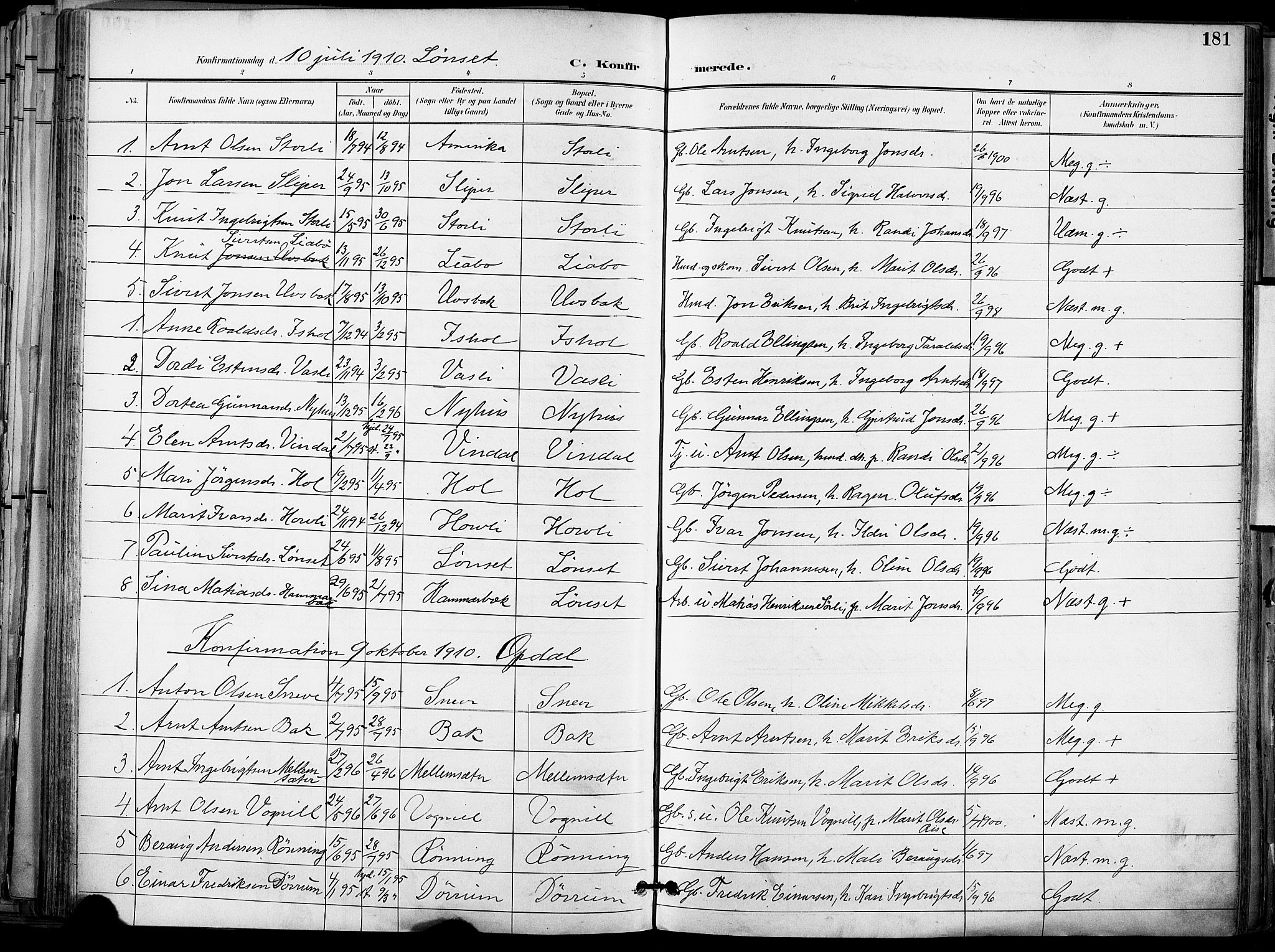 Ministerialprotokoller, klokkerbøker og fødselsregistre - Sør-Trøndelag, AV/SAT-A-1456/678/L0902: Parish register (official) no. 678A11, 1895-1911, p. 181