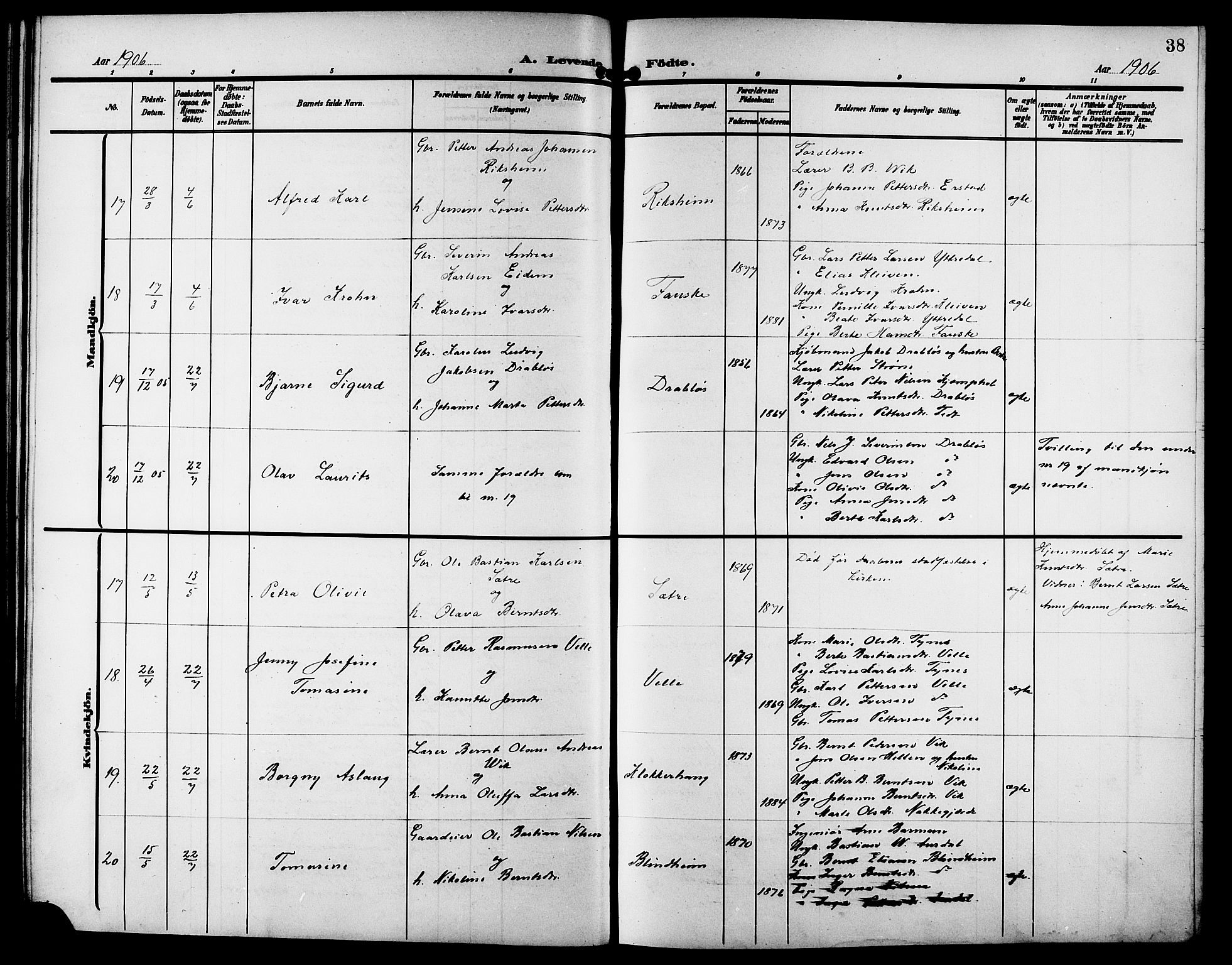 Ministerialprotokoller, klokkerbøker og fødselsregistre - Møre og Romsdal, AV/SAT-A-1454/523/L0341: Parish register (copy) no. 523C04, 1903-1916, p. 38