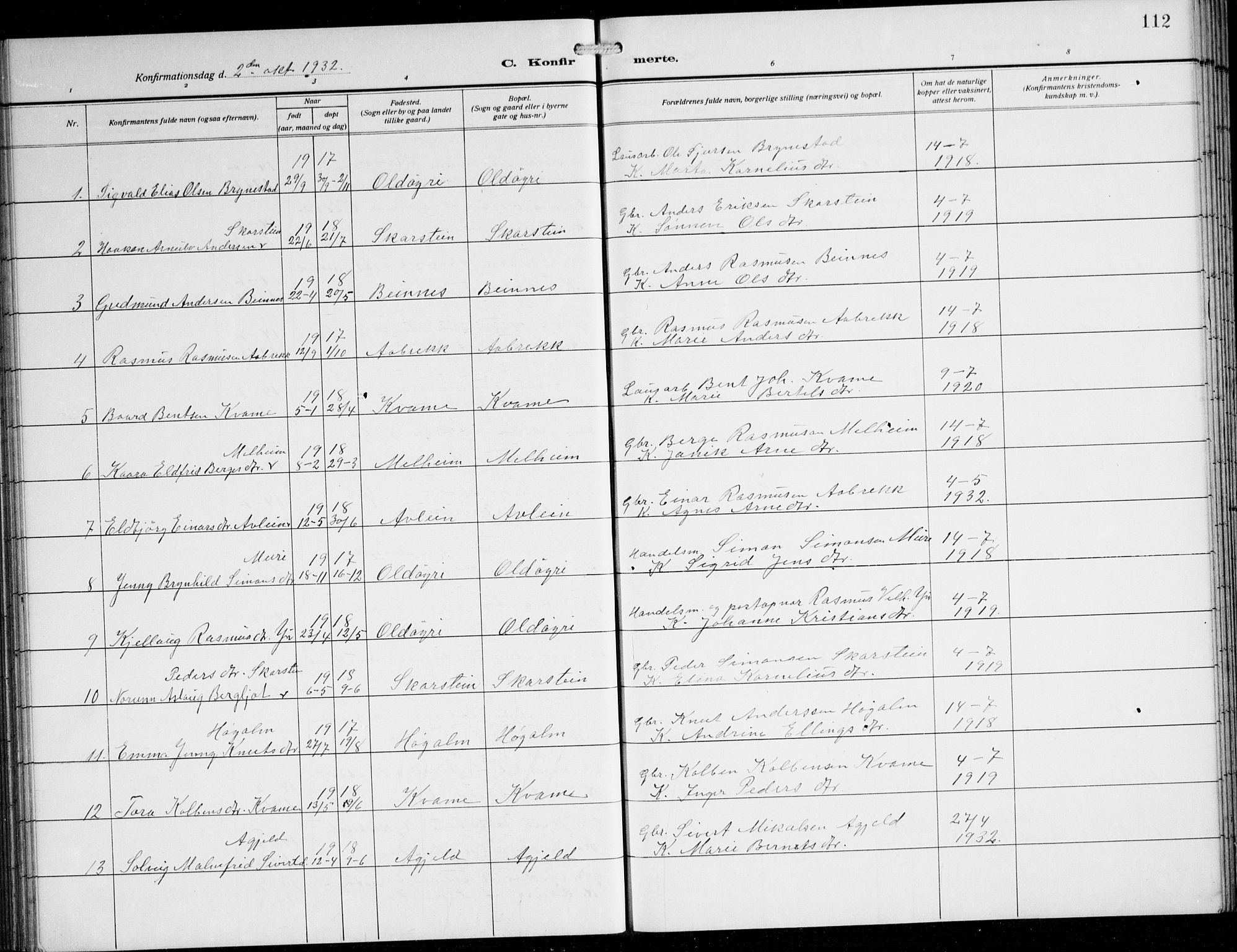 Innvik sokneprestembete, AV/SAB-A-80501: Parish register (copy) no. B 5, 1915-1943, p. 112