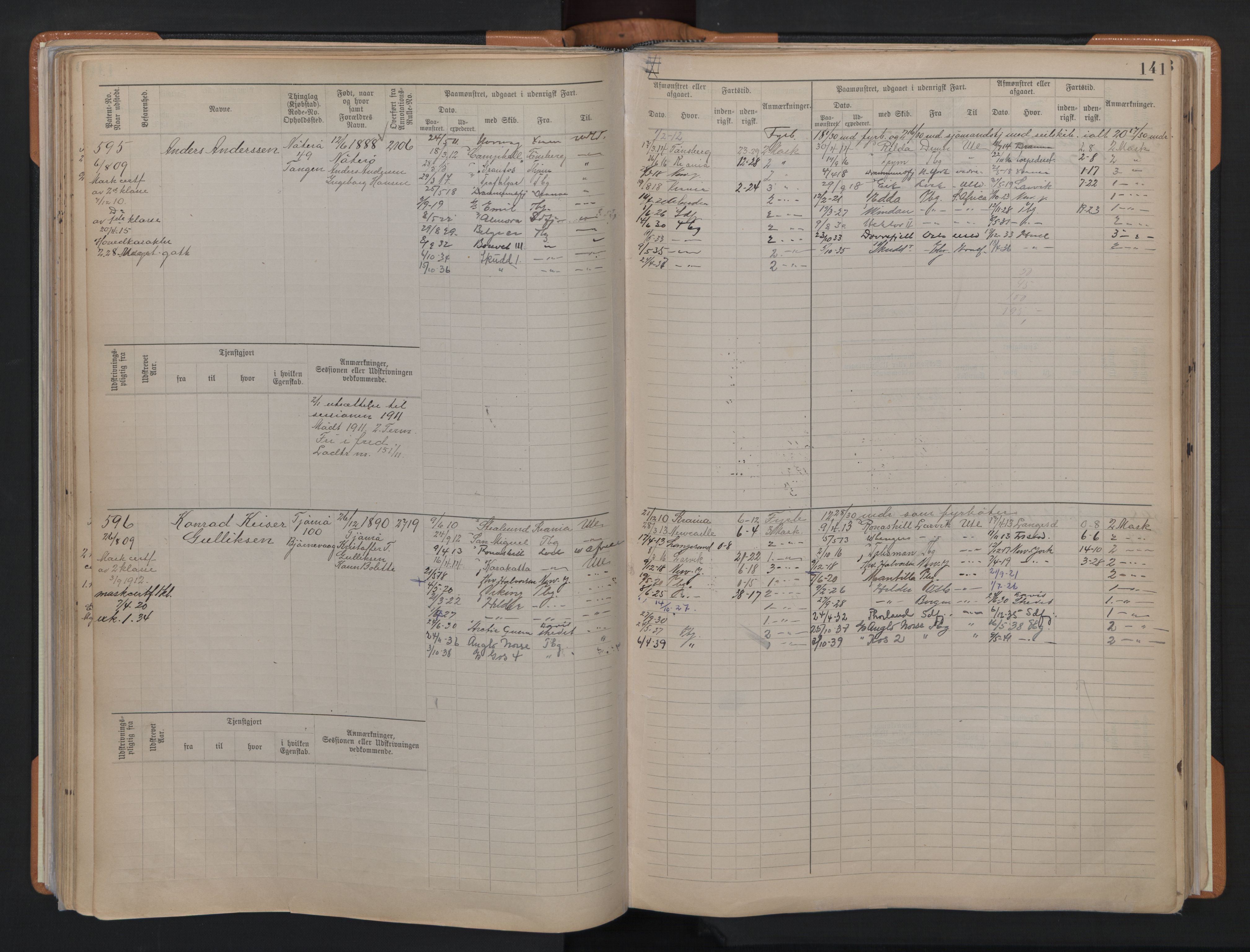 Tønsberg innrulleringskontor, AV/SAKO-A-786/F/Fe/L0004: Maskinist- og fyrbøterrulle Patent nr. 315-1079, 1902-1922, p. 141