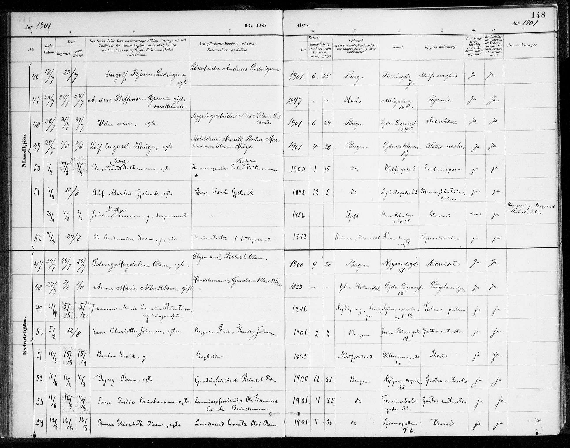 Johanneskirken sokneprestembete, SAB/A-76001/H/Haa/L0019: Parish register (official) no. E 1, 1885-1915, p. 148