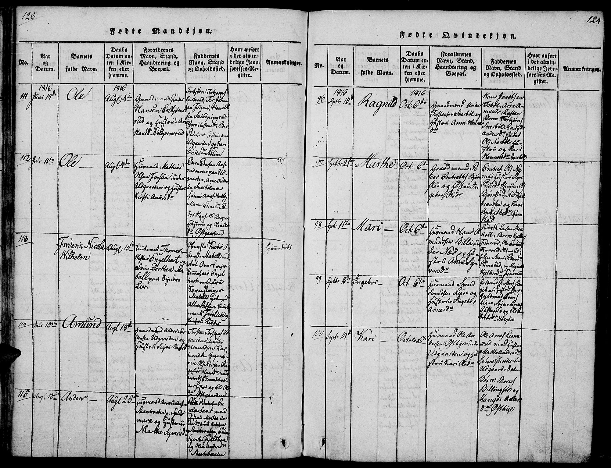 Vinger prestekontor, SAH/PREST-024/H/Ha/Hab/L0001: Parish register (copy) no. 1, 1814-1825, p. 123-124