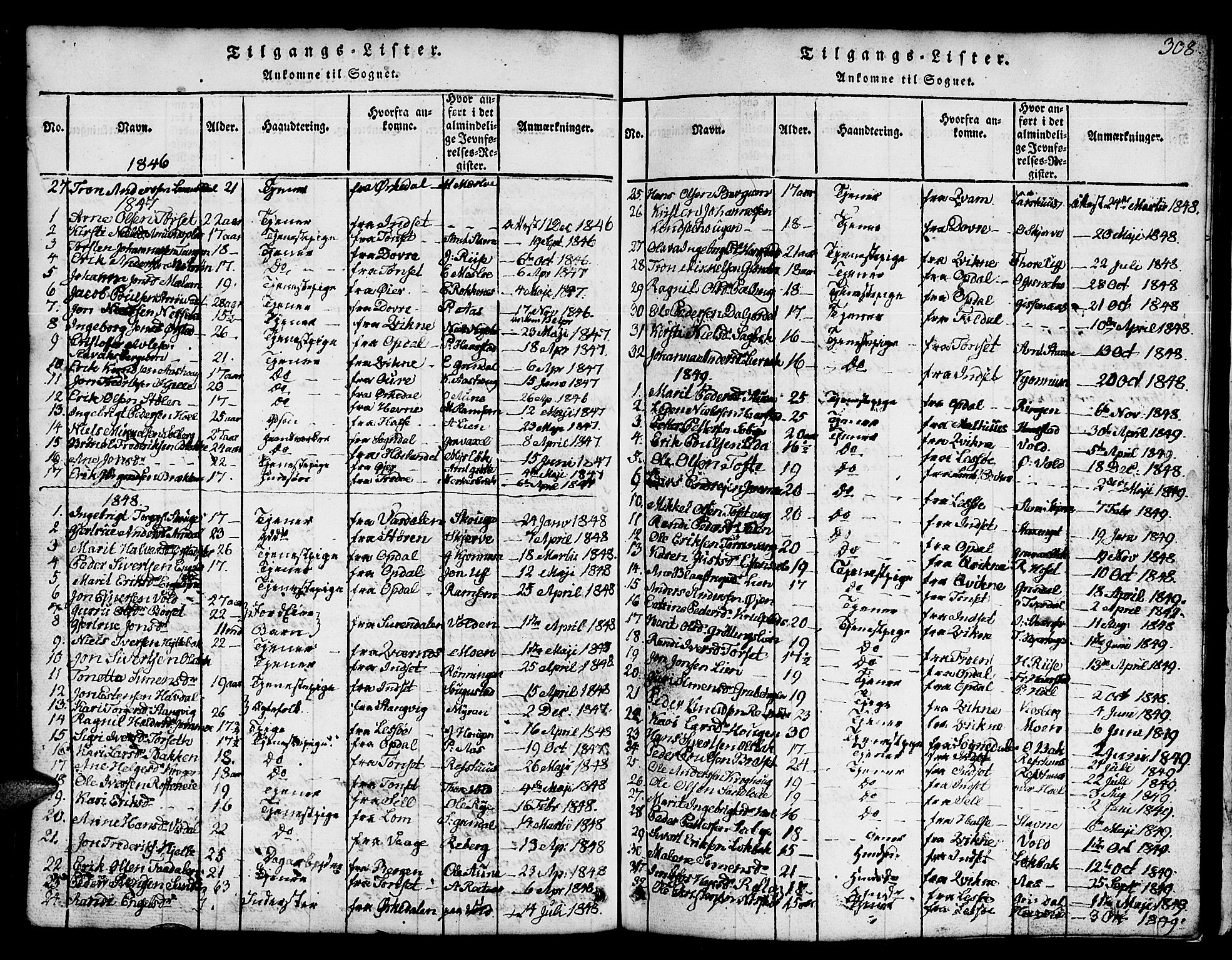 Ministerialprotokoller, klokkerbøker og fødselsregistre - Sør-Trøndelag, SAT/A-1456/674/L0874: Parish register (copy) no. 674C01, 1816-1860, p. 308