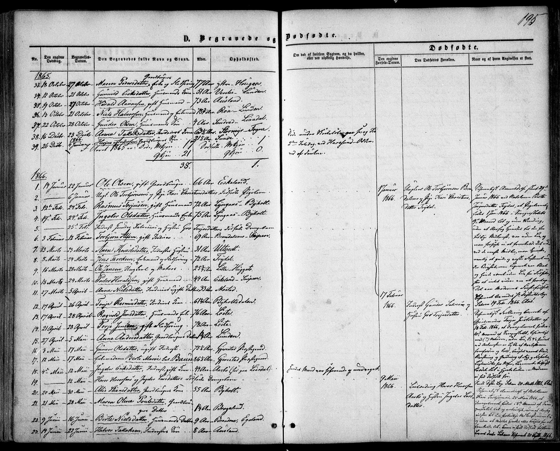 Gjerstad sokneprestkontor, AV/SAK-1111-0014/F/Fa/Faa/L0007: Parish register (official) no. A 7, 1858-1875, p. 195