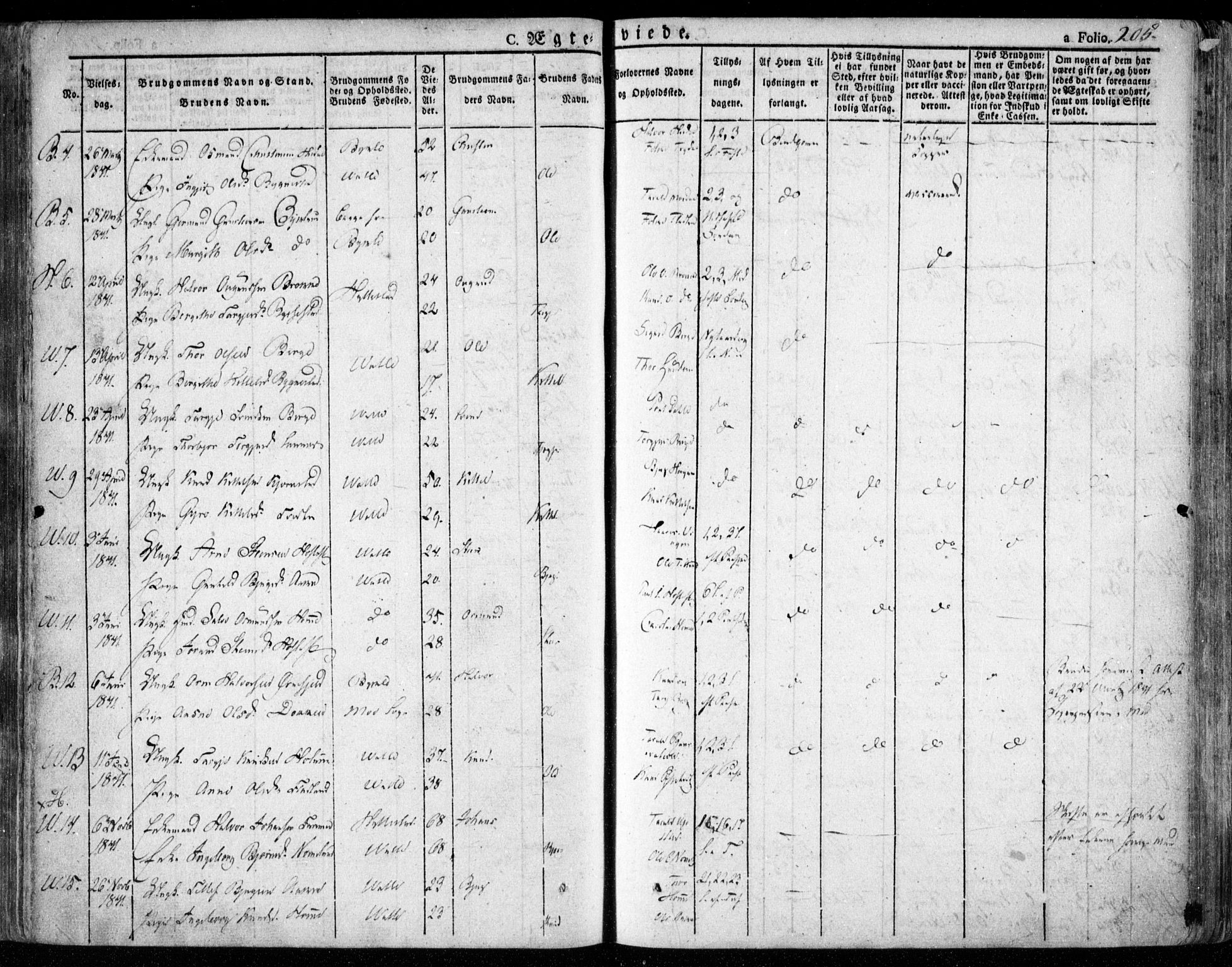 Valle sokneprestkontor, AV/SAK-1111-0044/F/Fa/Fac/L0006: Parish register (official) no. A 6, 1831-1853, p. 205