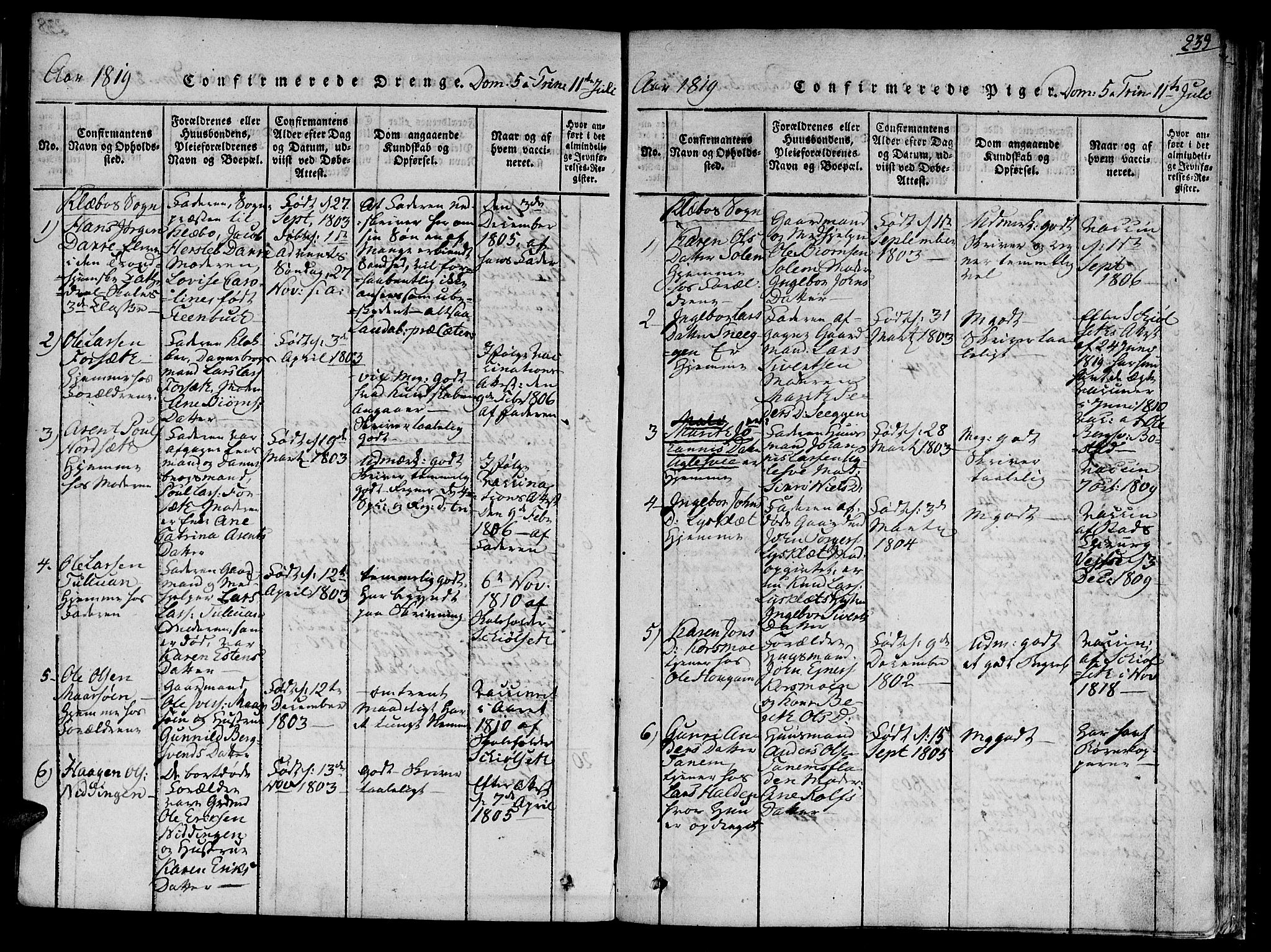 Ministerialprotokoller, klokkerbøker og fødselsregistre - Sør-Trøndelag, AV/SAT-A-1456/618/L0439: Parish register (official) no. 618A04 /1, 1816-1843, p. 239