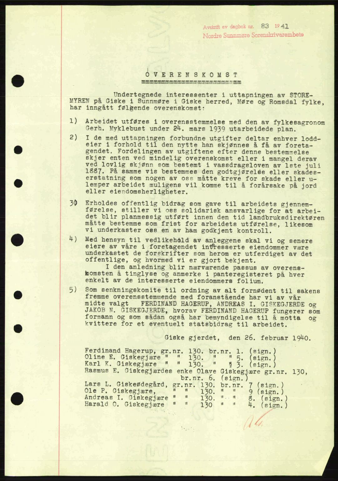 Nordre Sunnmøre sorenskriveri, SAT/A-0006/1/2/2C/2Ca: Mortgage book no. B1-6, 1938-1942, Diary no: : 83/1941