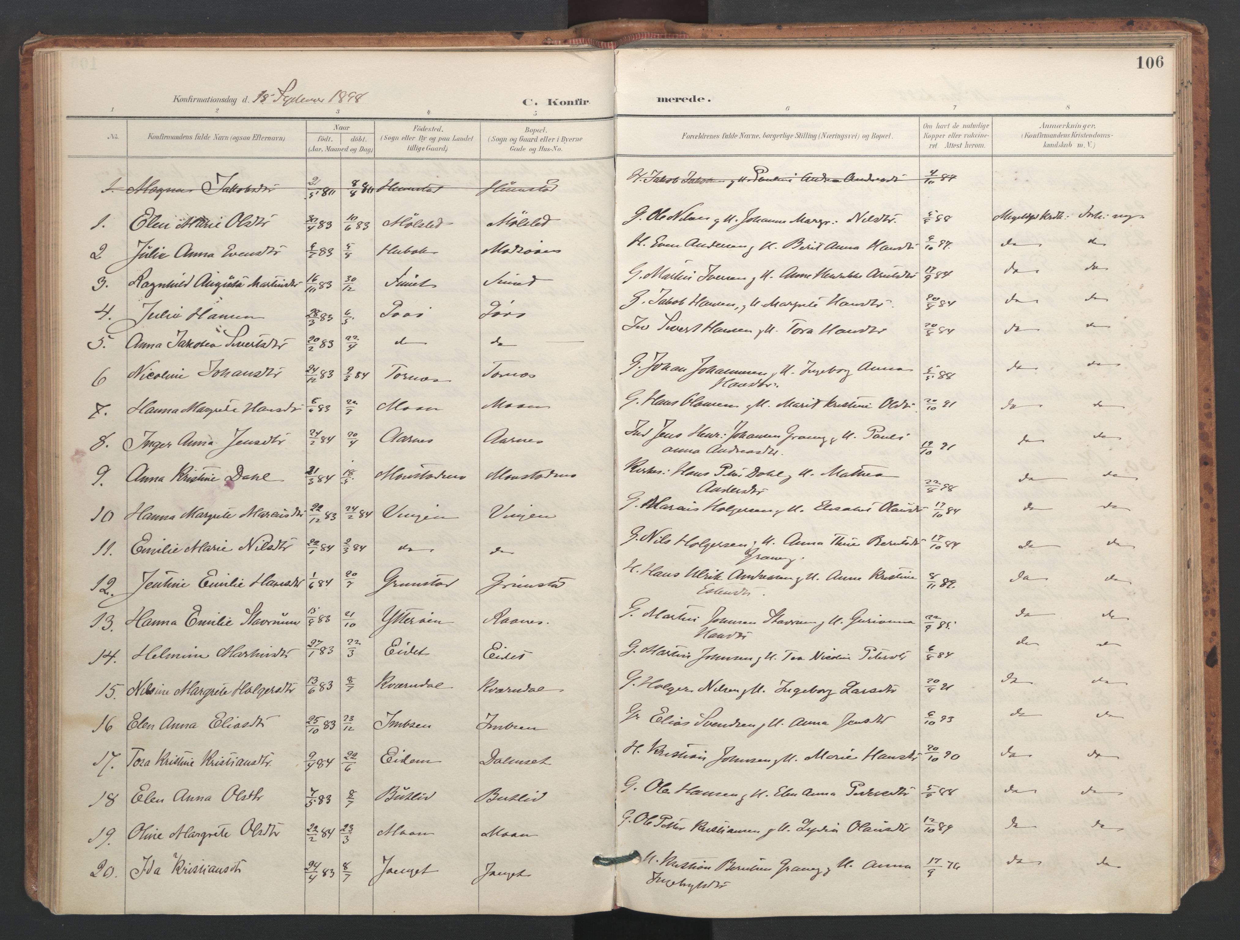 Ministerialprotokoller, klokkerbøker og fødselsregistre - Sør-Trøndelag, AV/SAT-A-1456/655/L0681: Parish register (official) no. 655A10, 1895-1907, p. 106