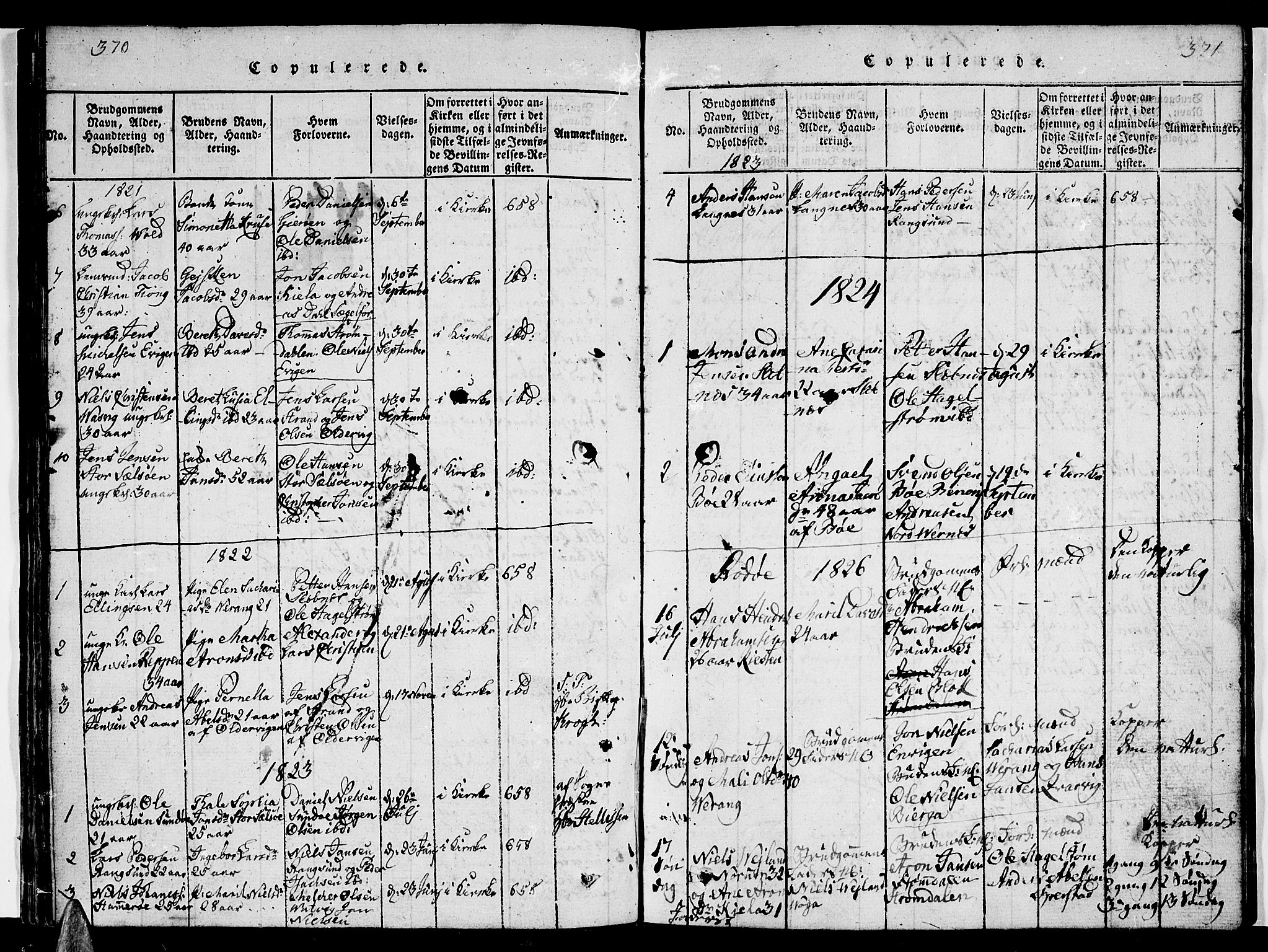 Ministerialprotokoller, klokkerbøker og fødselsregistre - Nordland, AV/SAT-A-1459/841/L0616: Parish register (copy) no. 841C01 /1, 1820-1832, p. 370-371