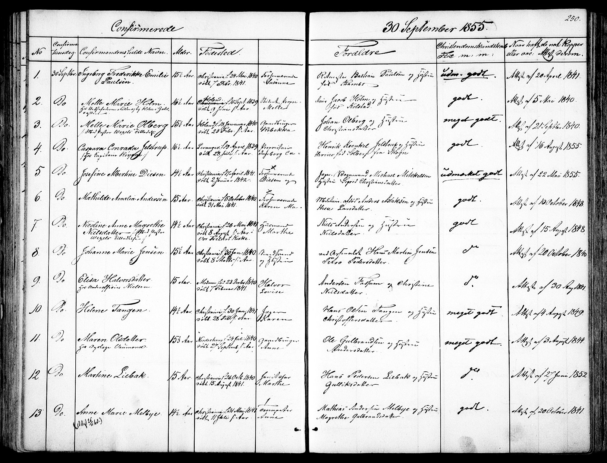 Garnisonsmenigheten Kirkebøker, SAO/A-10846/F/Fa/L0008: Parish register (official) no. 8, 1842-1859, p. 250